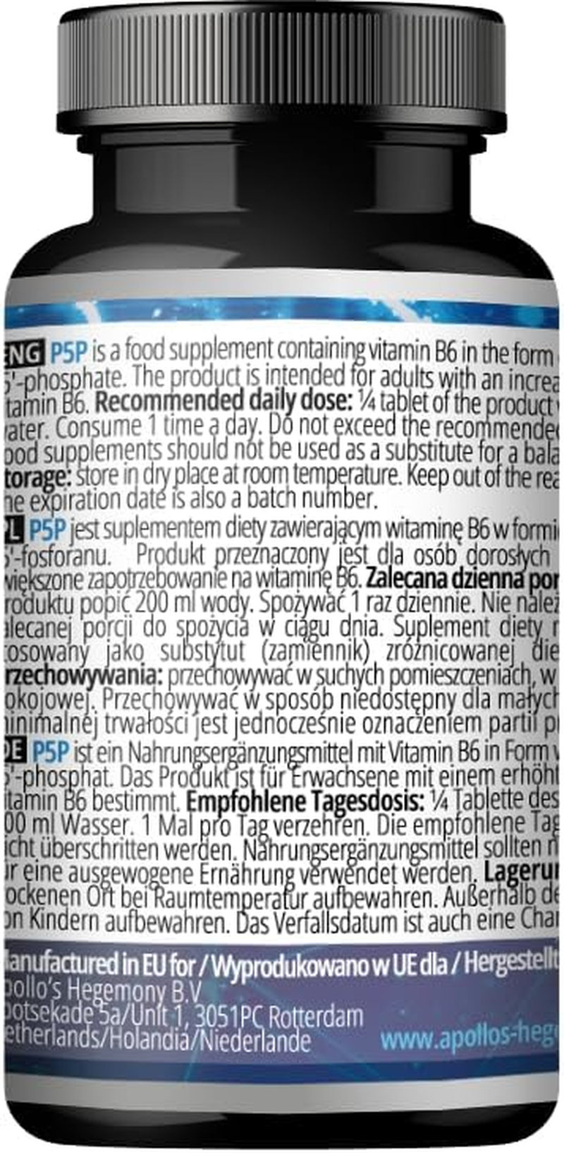 Pyridoxal-5-Phosphate (P-5-P) 50 Mg per Tablet - 120 Vegan Tablets - Supply for 480 Servings - Supports Nerve and Psychological Functions -Vitamin B6 Diet Supplement - by Apollo'S Hegemony image number 6