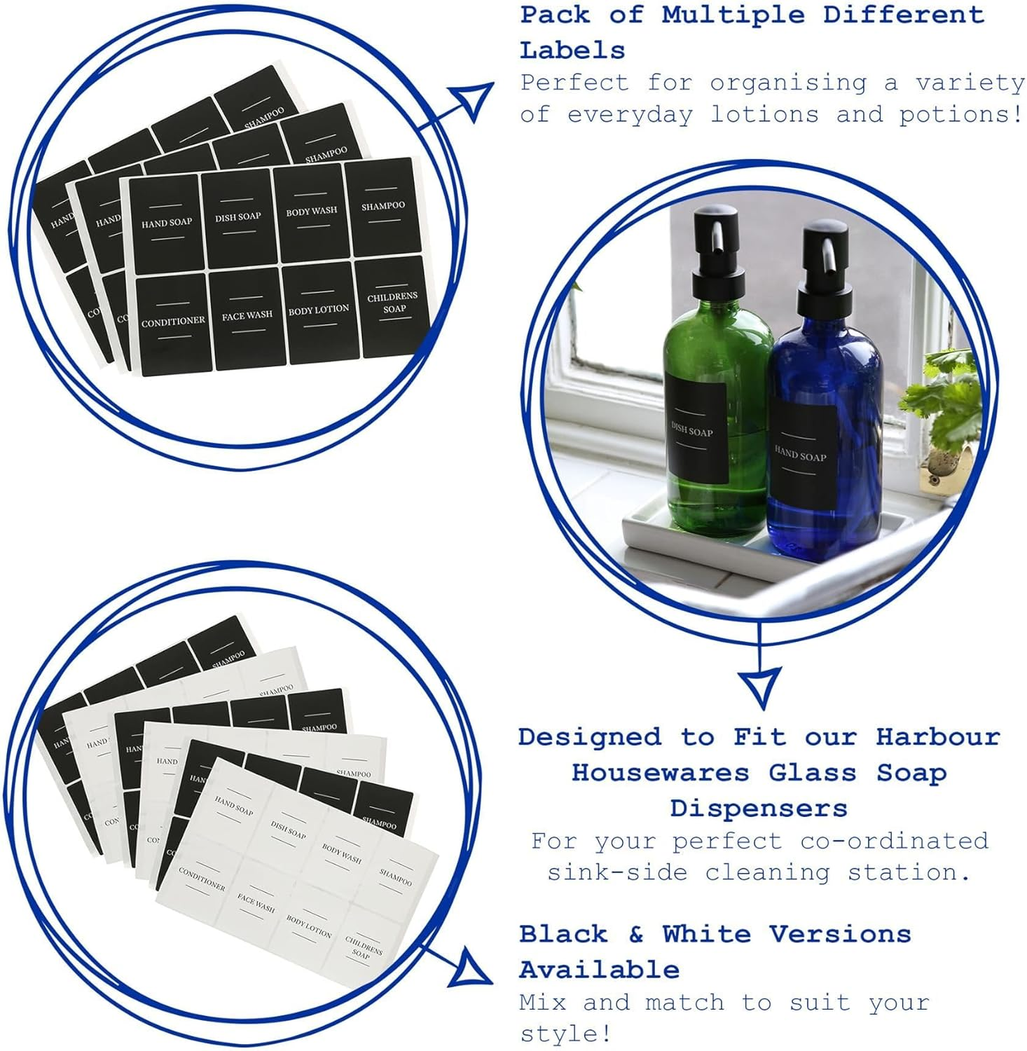 24Pc Soap Dispenser Labels Set - White - Bathroom Kitchen Shampoo Shower Gel Liquid Hand Wash Dish Foam Pump Storage Bottle - by Harbour Housewares image number 3