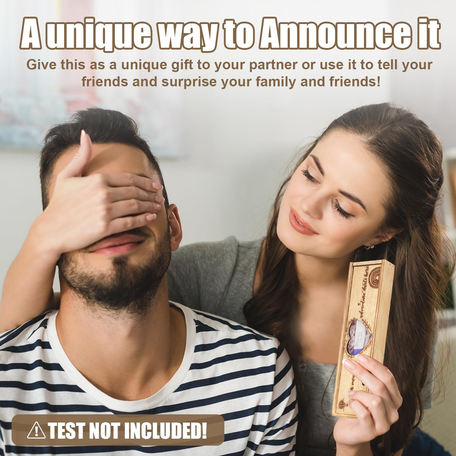 Pregnancy Test Keepsake Box, Heart-Shaped Hollow Pregnancy Announcement Box Wooden Baby Reveal with Letter Souvenir Collection Pregnancy Surprise Gift Box for Husband Dad Family image number 1