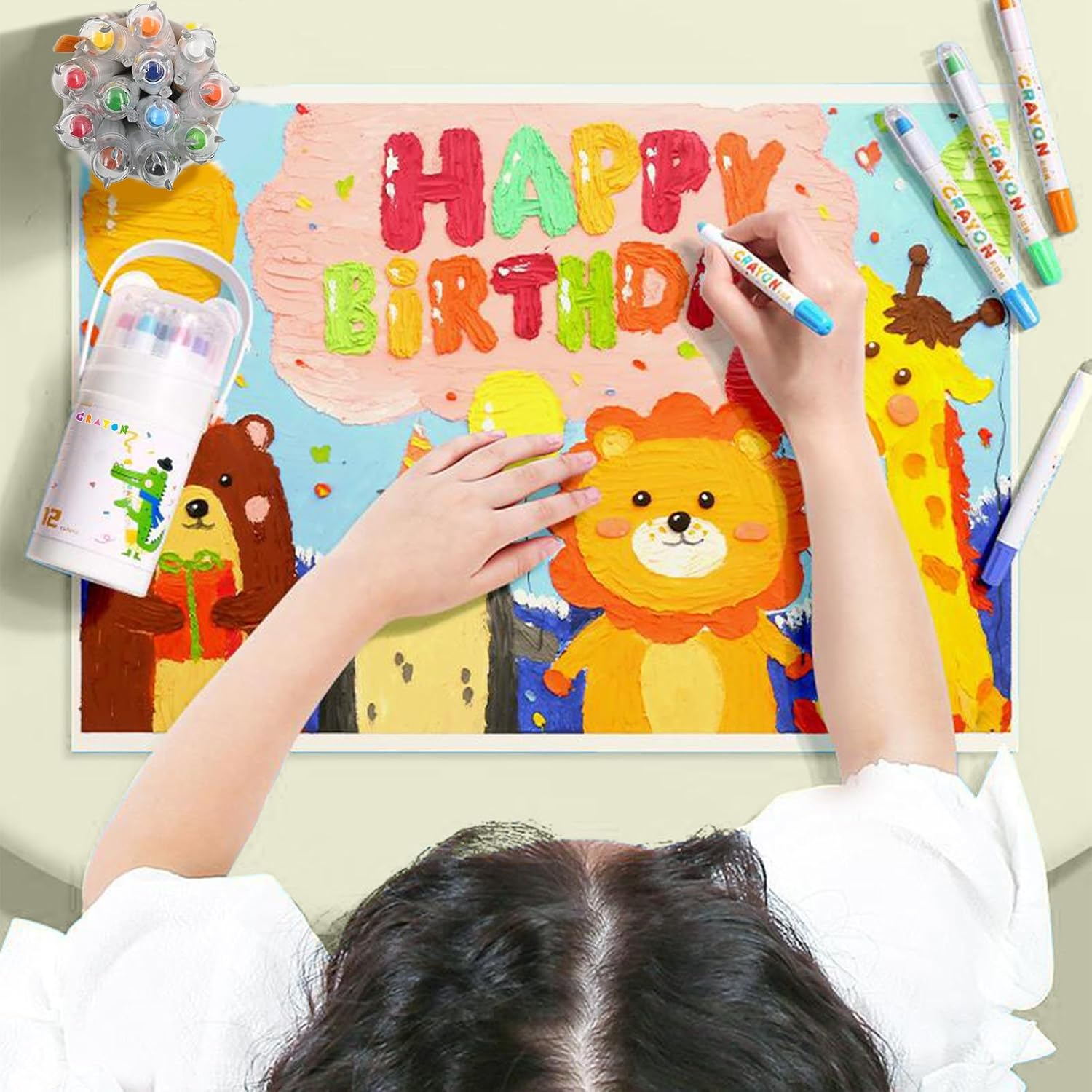 Toddlers Crayon, Smooth and Twistable Crayon -12 Large Washable Colors Suitable for Kids Ages 1-3, 4-8 Portable Art Supplies image number 3