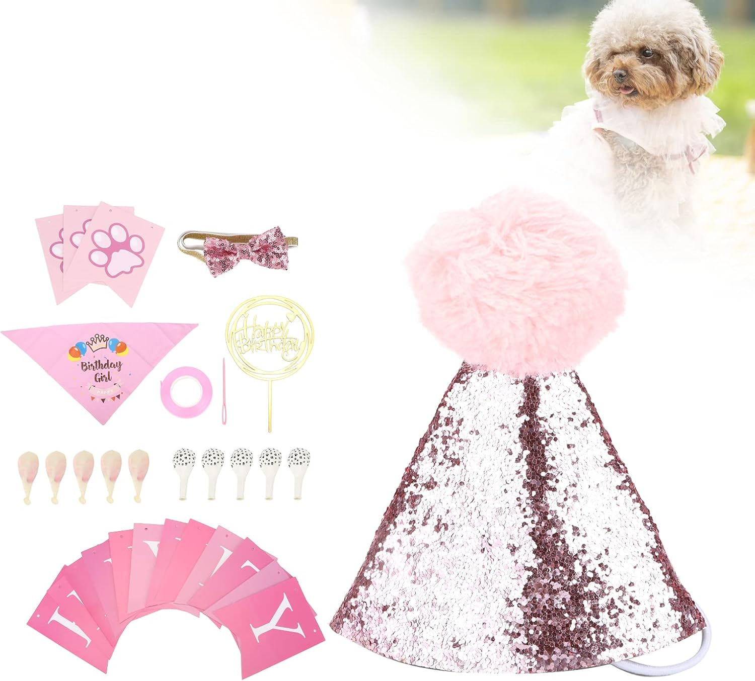 Dog Birthday Scarf and Dog Girl Boy,Dog Birthday Scarf Hat - Adjustable, Soft, Comfortable, Durable Birthday Supplies for Dogs image number 2