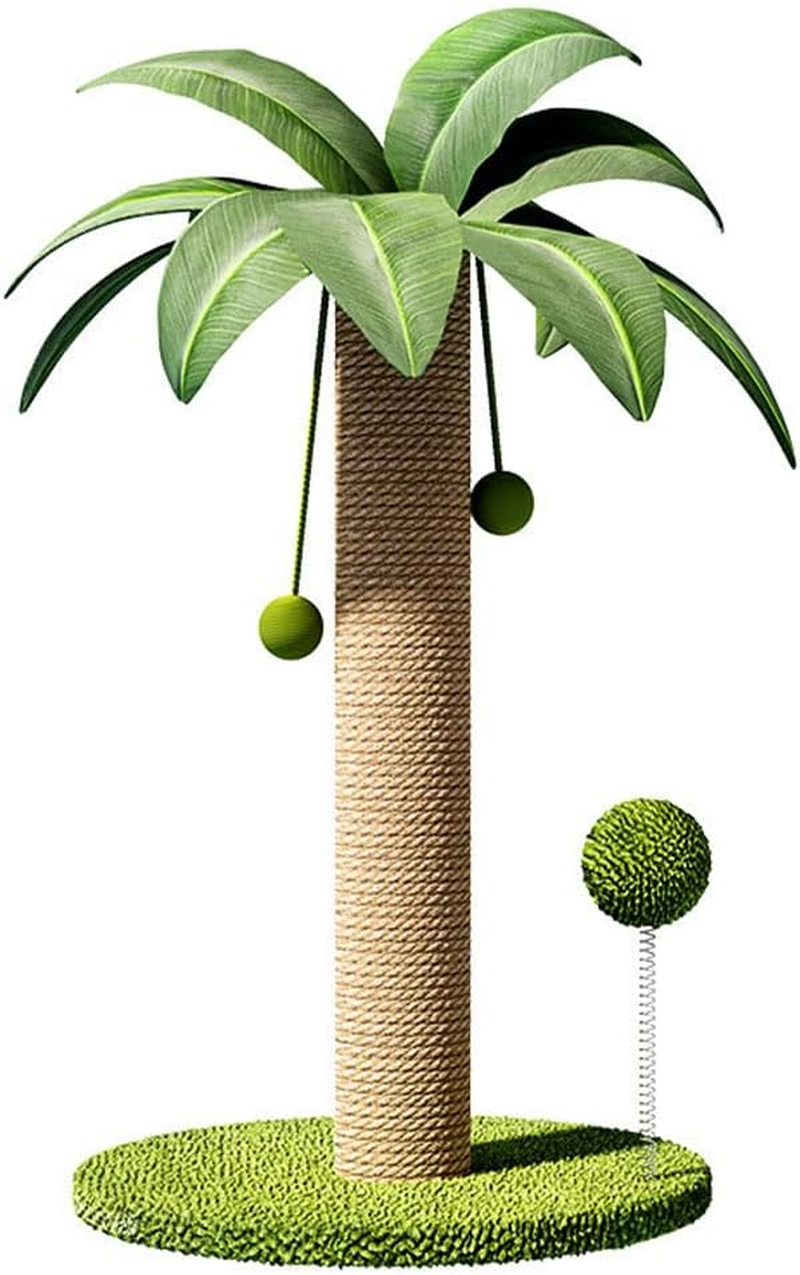 Coconut Tree Cat Scratching Post, Sisal Rope Pussy Pillar, Interactive Mog Tree, Stable Wide Base & Fun Hanging Balls, for All Cats（41X41X63Cm） image number 2