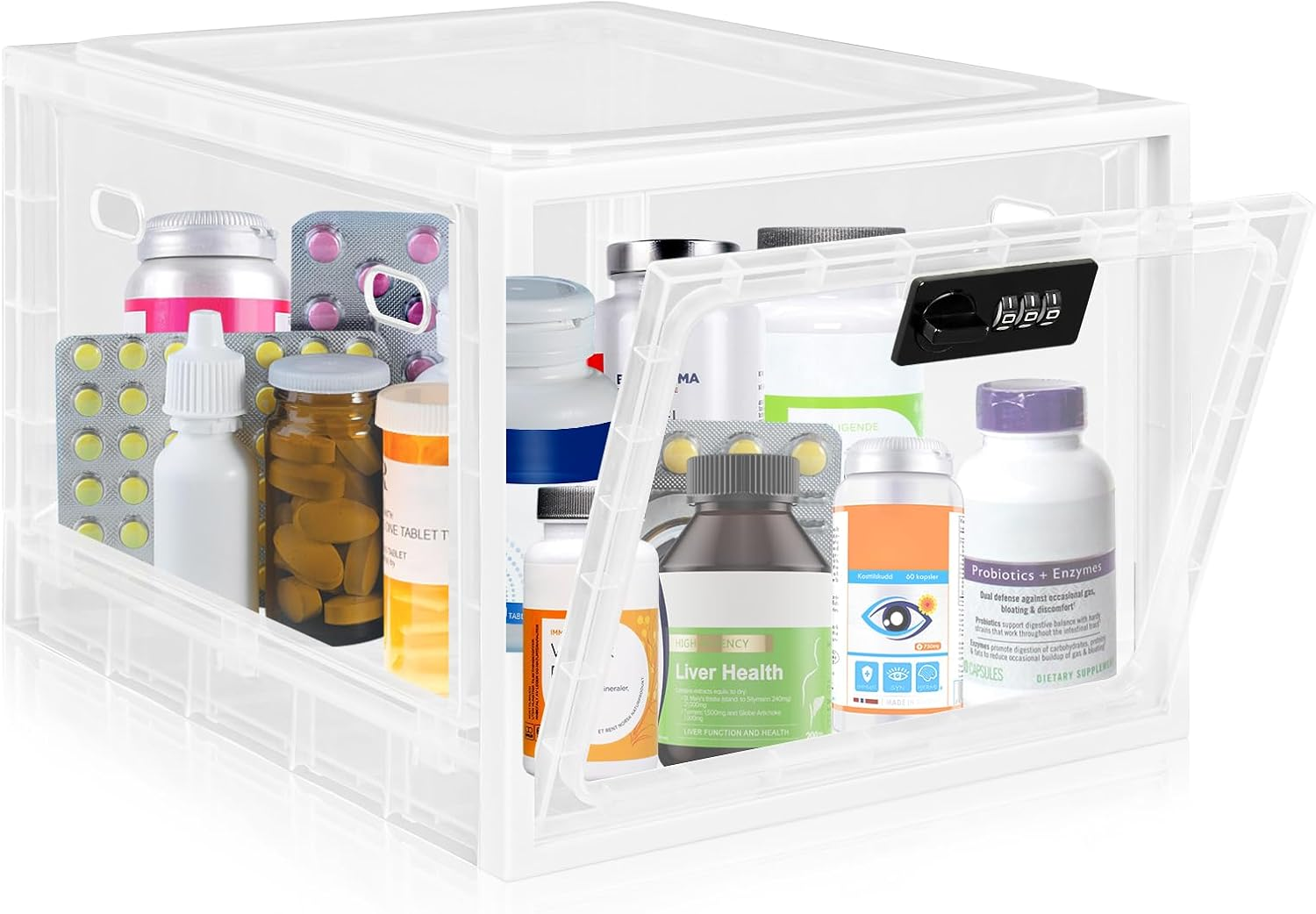 Lockable Box, Medicine Lock Box for Safe Medication, Premium Material Lockable Storage Box Locking Organizer Bin for Fridge Food/Snacks/Phone/Tablet Jail/Home Safety