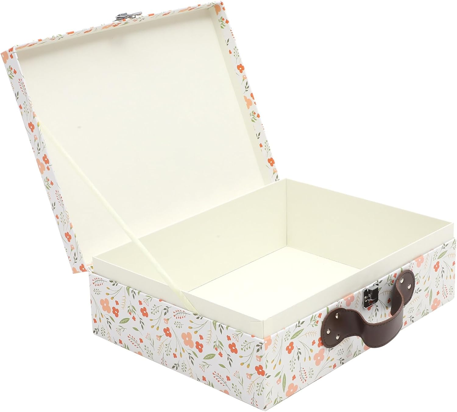 PRETYZOOM Paperboard Suitcase Portable Floral Print Luggage Case Decorative Travel Cardboard Storage Box with Handle for Wedding Birthday New Year image number 6