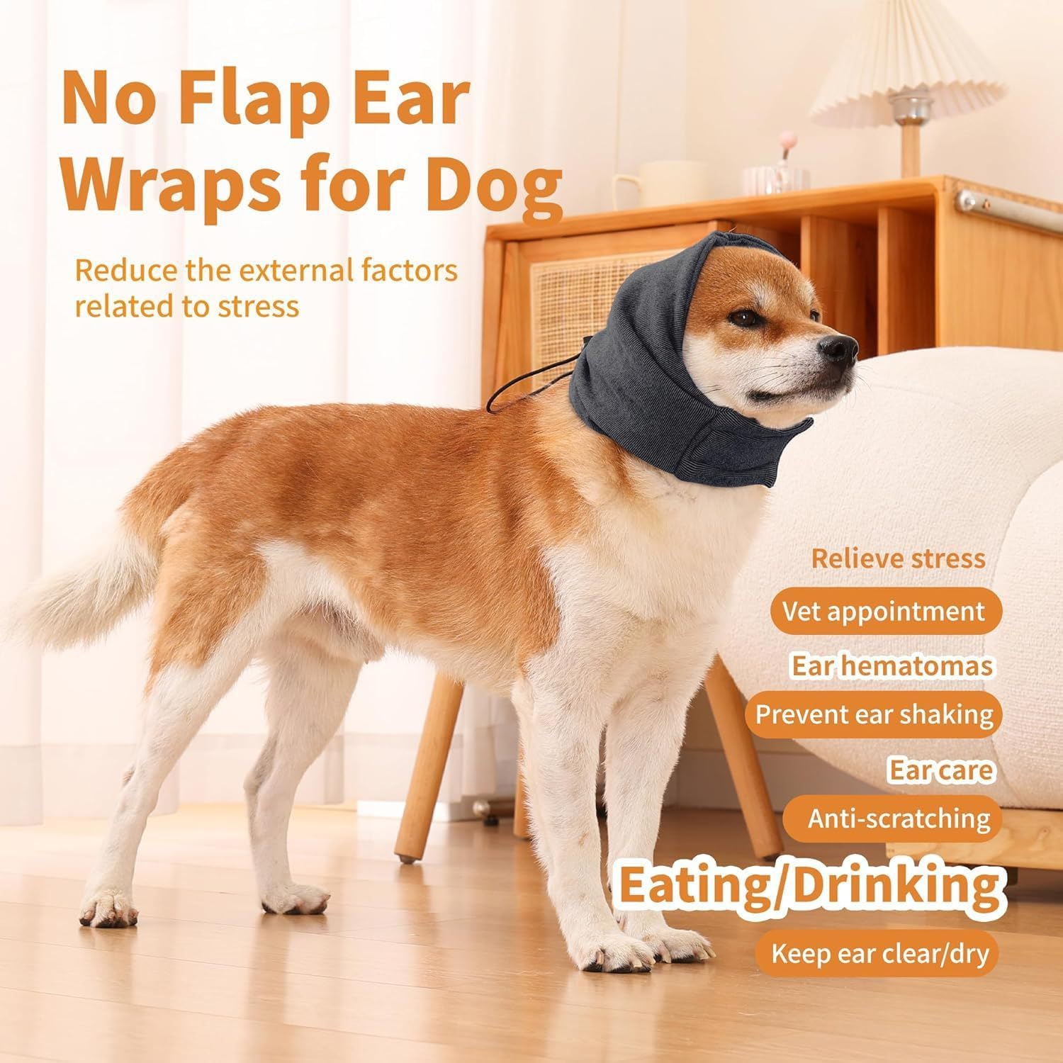 Pet Ear Muffs Noise Protection,Pet Ear Wrap, Dogs Headband for Anxiety Relief, Warm Dog Ears Cover Winter Hat, Dog Ears Covers for Bath ﻿ (Grey, S)