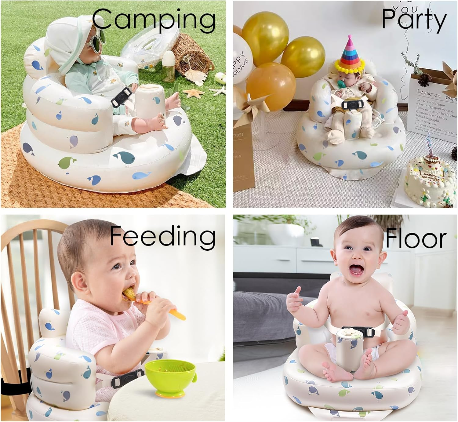 Upgraded Airswim Baby Inflatable Seat for Babies 3 Months and Up, 3-Point Harness Baby Support Seat Summer Toddler Chair for Sitting Up, Portable Inflatable Baby Chair Floor Seater, Whale