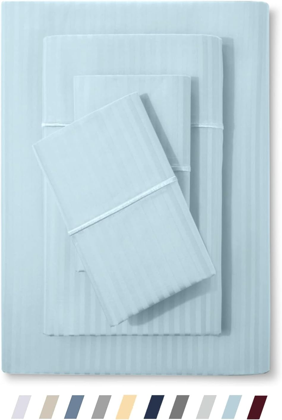 Feather & Stitch King Size Damask Bed Sheets|100% Soft Cotton Breathable Bedsheet Set of 4|18" Deep Pockets 500 TC Sateen Weave Striped Bedding Mattress Resort Hotel Luxury Decor|White