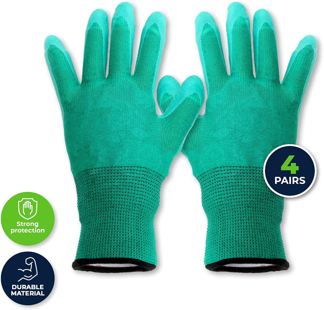 [4PCE] Garden Greens, Garden Gloves Latex Grip Durable Comfortable Adult Size Gardening Gloves for Yard, Cleaning, Fishing and Working image number 3