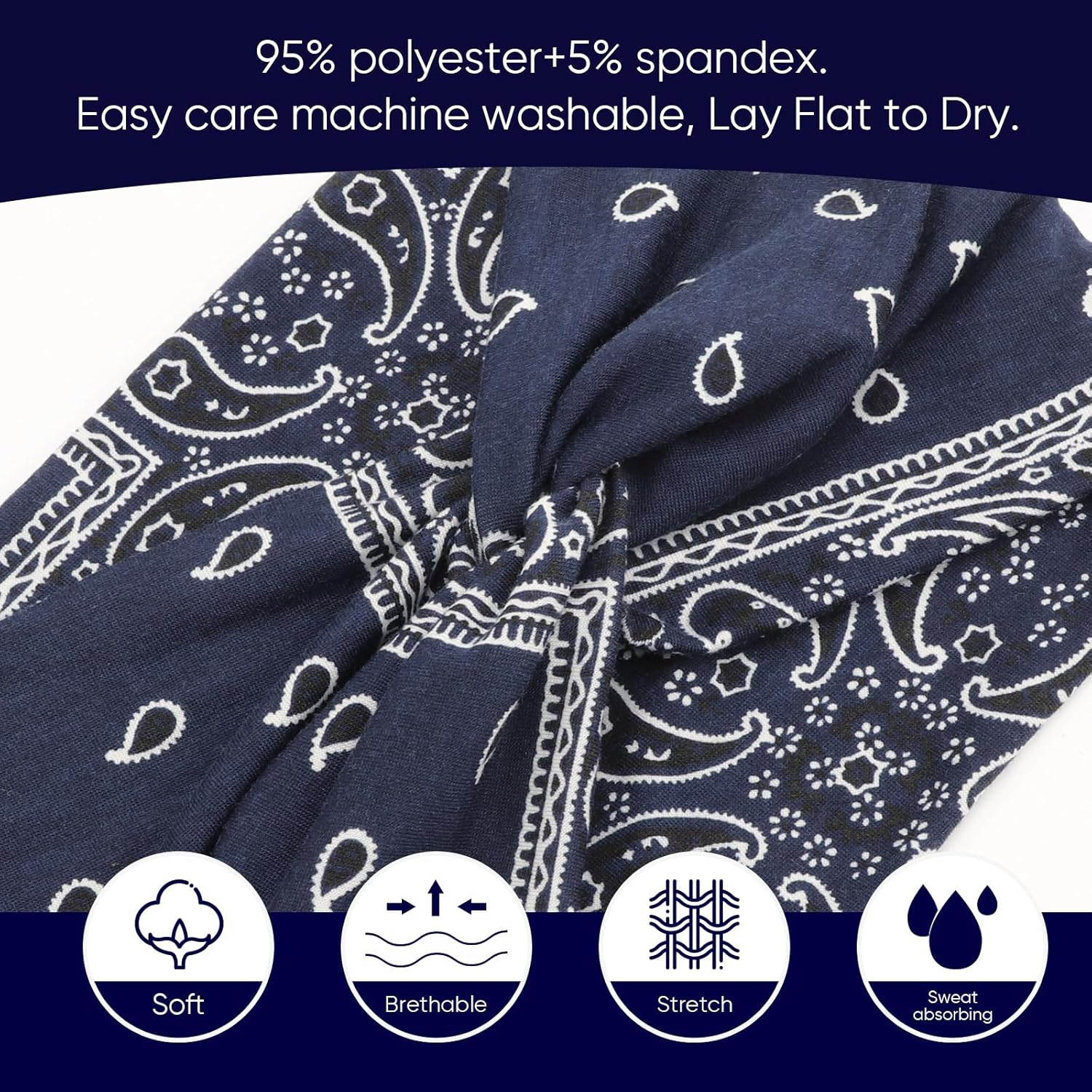 DRESHOW 8 Pack Adjustable Knotted Headbands Cotton Elastic Non Slip Hair Bands Floral Yoga Headbands for Women, 08 PCS: Printed Turbans C - 08 Pcs: Solid Color A image number 3