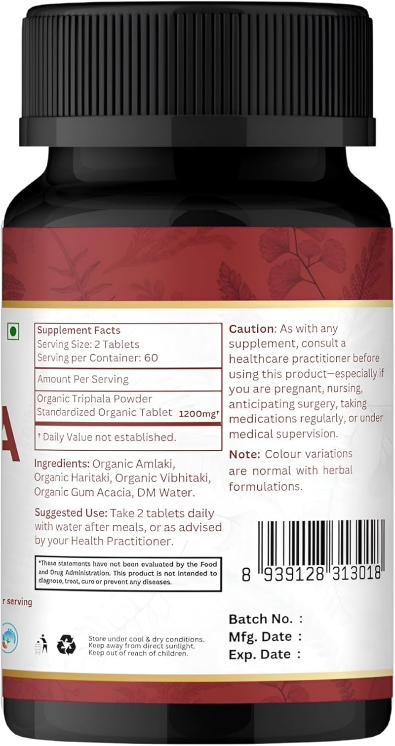 Triphala 120 Tablets | Amla, Haritaki & Bibhitaki | 1200Mg per Serving | Organic and Natural | USDA Certified 120Tab (1) image number 2