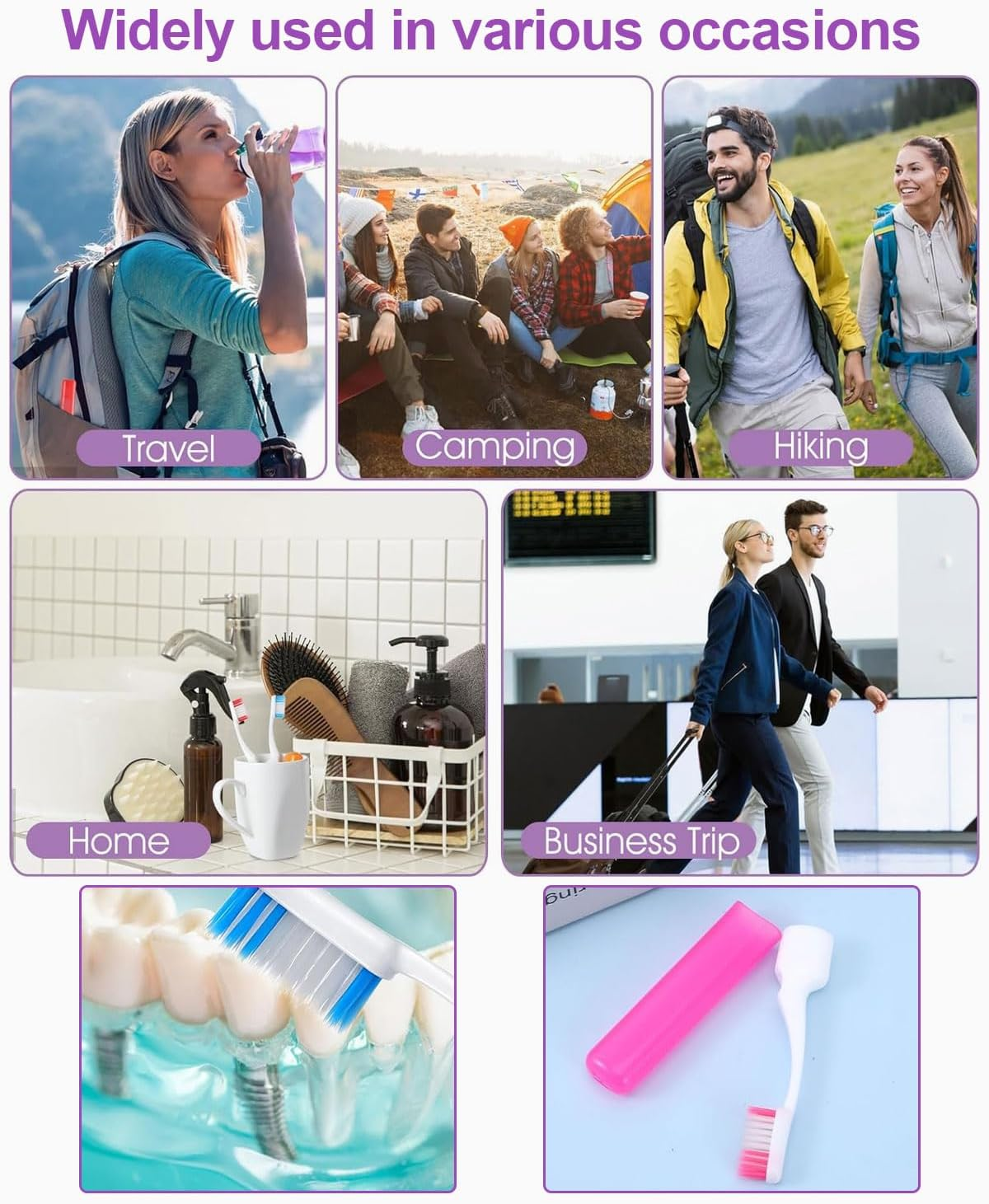 Pack of 4 Portable Travel Toothbrushes, Foldable Soft Toothbrush, Portable Travel Manual Toothbrushes for Adults, for Camping, School, Business Travel, Hiking