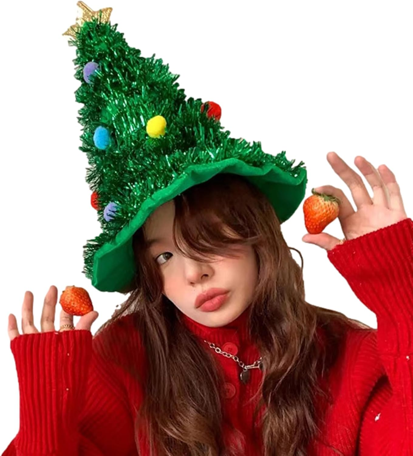 Adult Christmas Hat, Christmas Tree Hat with Star, Funny Green Hat Christmas Ornaments, Xmass Party Headwear, 47Cm/18.5Inch image number 5