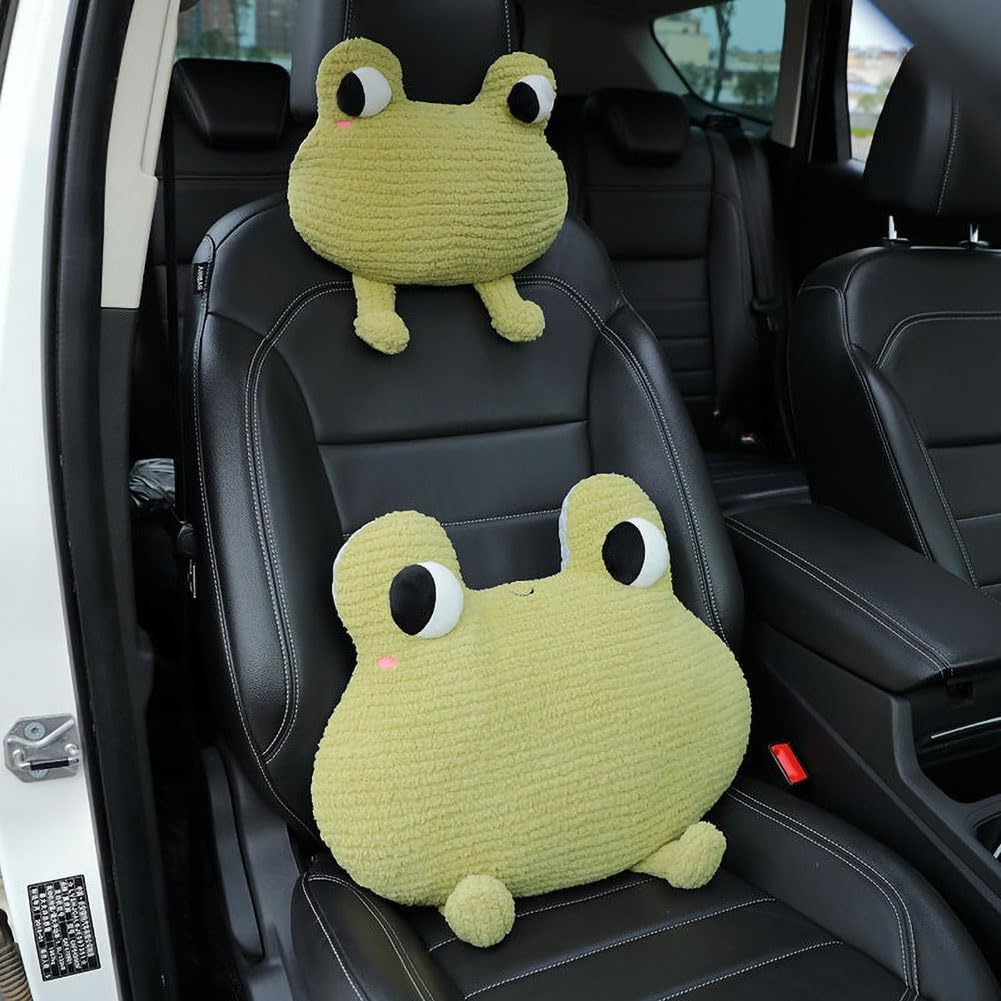 Frog-Shaped Car Headrest Neck Pillow - Drive in Style and Support-Frog Neck Pillow- 1 PCS - Frog Lumbar Pillow- 1 Pcs image number 3