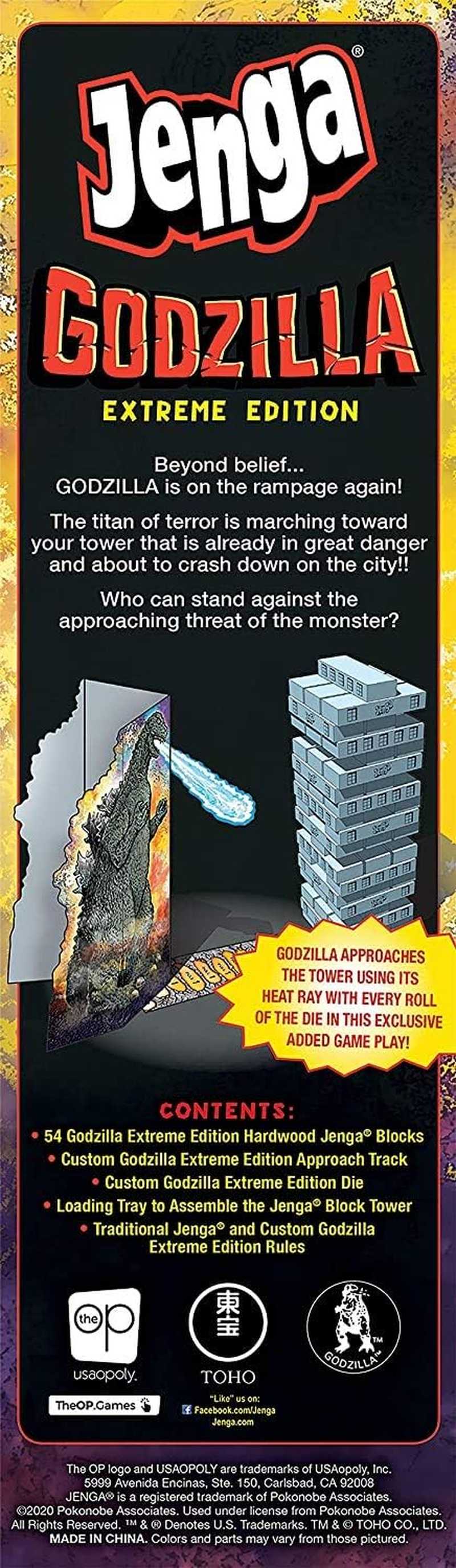 Jenga: Godzilla Extreme Edition | Based on Classic Monster Movie Franchise | Collectible Game with Unique Gameplay Featuring Movable Godzilla Piece