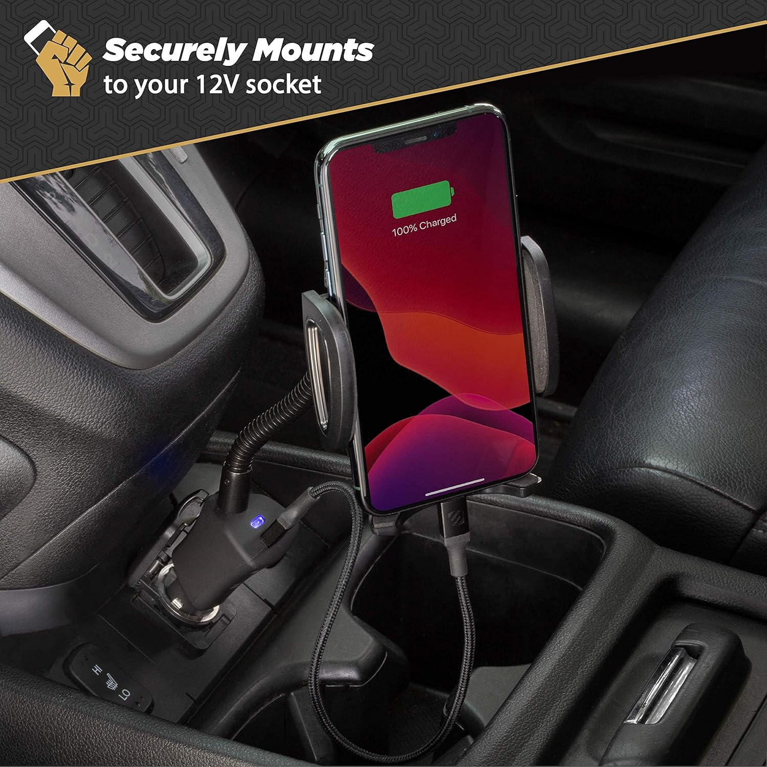 Scosche SUH12V Select Power Socket Mount with Phone Mount for Car, Flexible Neck, and USB Charging Port, 360 Rotation, Black image number 6