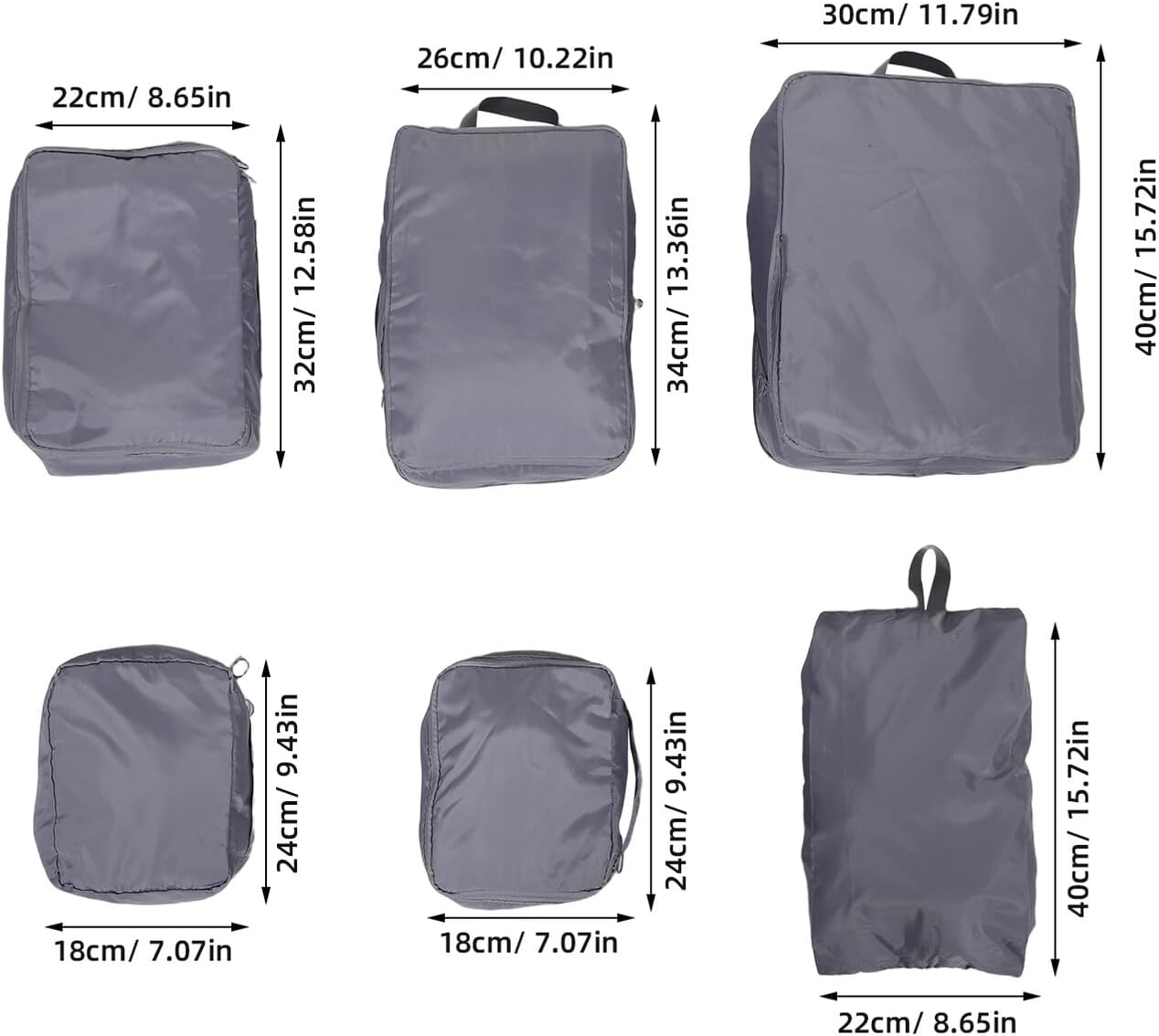 WRITWAA 6PCS Travel Suitcase Organizer Bags Set Gray Memory Fabric, Double Zipper Packing Cubes for Clothes and Cosmetics, Portable Luggage Organizer for Business Trips and Travel
