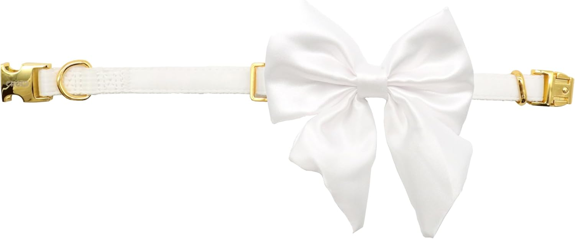 Croci Ceremony Bride Wedding Dog Collar with Removable Satin Bow, White with Gold Detail, for Small Medium Large Dogs M/32-50Cm image number 3