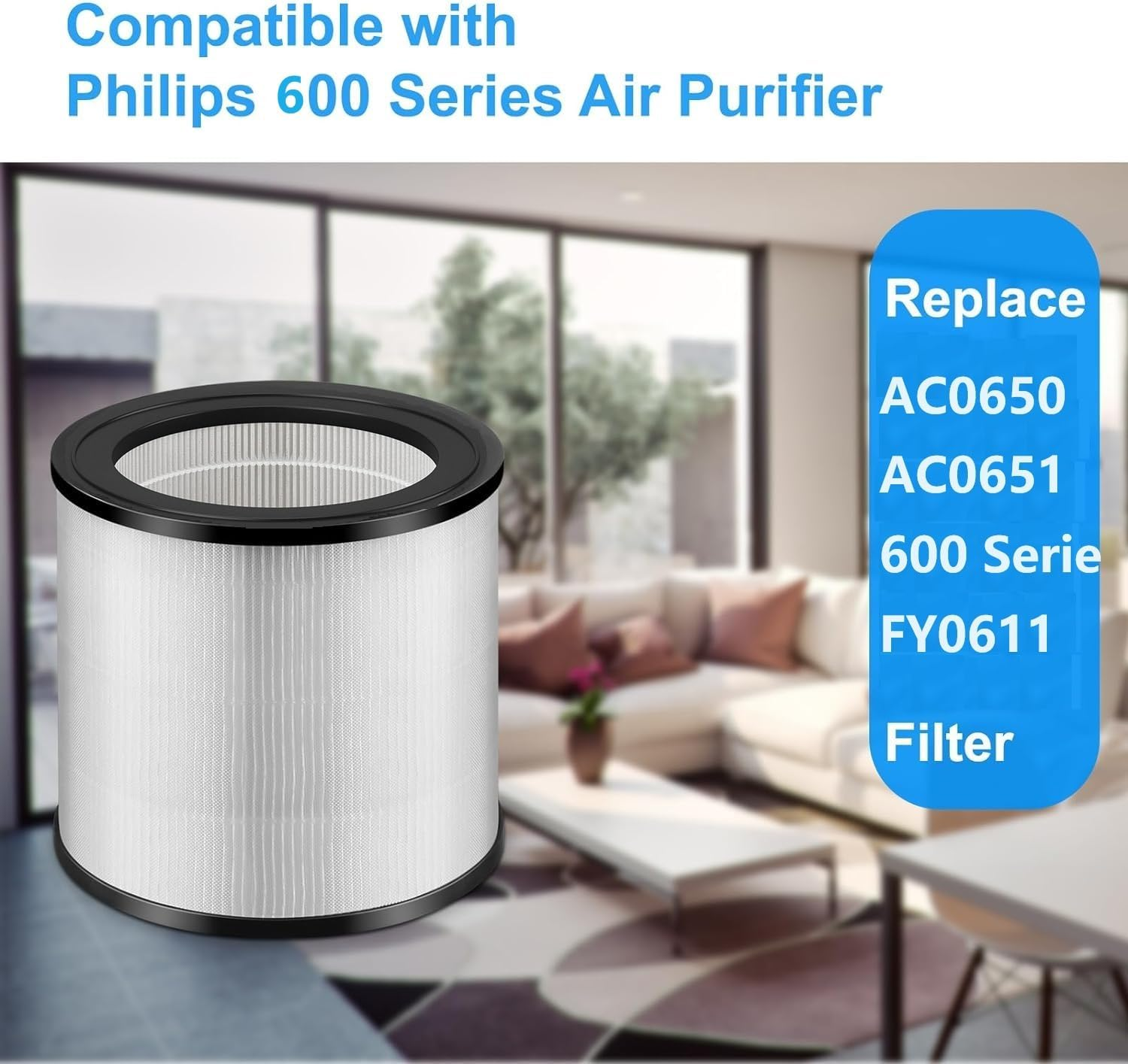NIVMOWN Replacement AC0650 HEPA Filter Compatible with Philips Air Purifier 600I Series, Air Purifier AC0650/10 and Ac0651/10,Nanoprotect HEPA, HEPA Filter Removes 99.97% of Pollutants image number 3