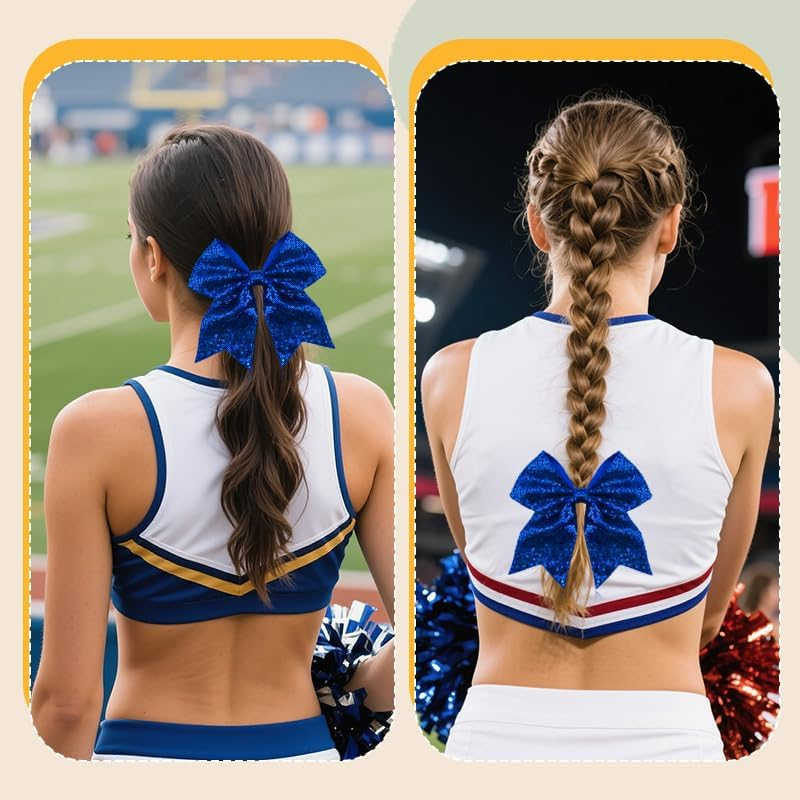 Sparkly Navy Blue Cheer Bow Hair Clips for Braids Ponytail Glitter Sequins Bows Tie Clip Bling Ribbon Bow Barrettes for Kids Toddlers Cheer Stuff for Girls Women Volleyball Cheerleader Bows for Hair - Navy Blue image number 1
