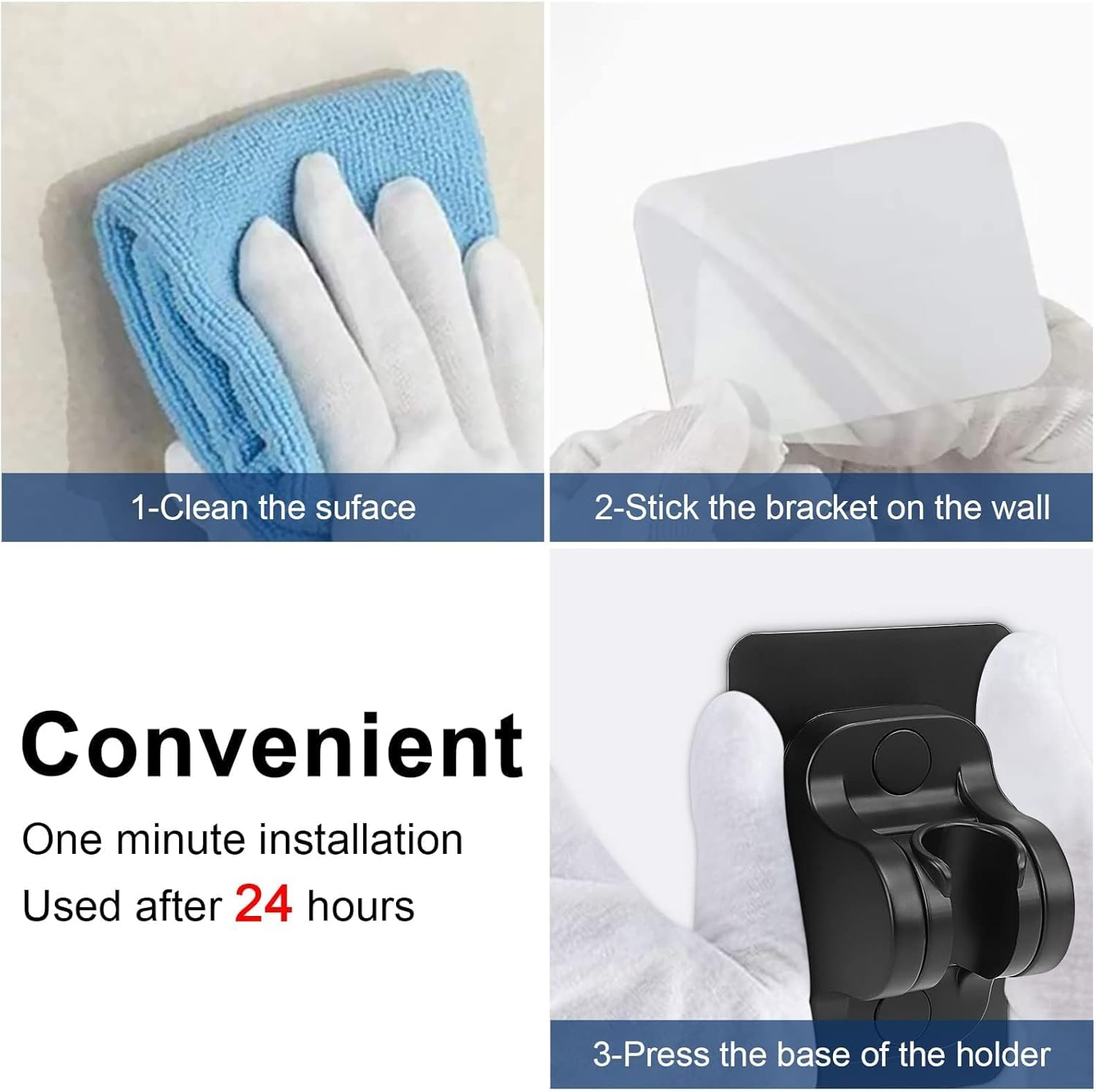 Self Adhesive Shower Head Holder, Adjustable, NO Drilling, Waterproof Handheld Shower Holder, Wall Mount Strong, for Rv Shower, Kids Shower, Bathroom Shower ( Grey) image number 6