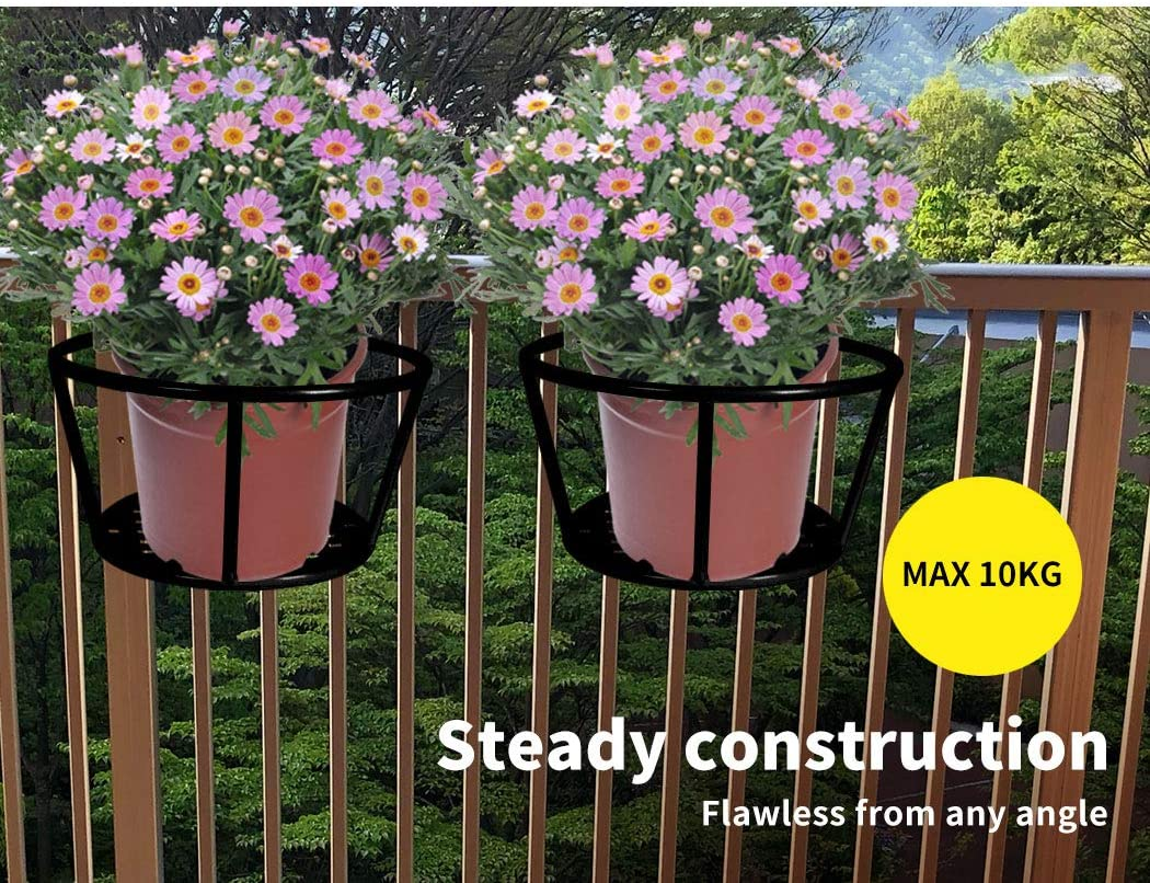 Levede Rail Pot Plant Basket Metal - Holder, Outdoors, Indoors, Shelf, Flower, Balcony, Planter, Stand, Black image number 2