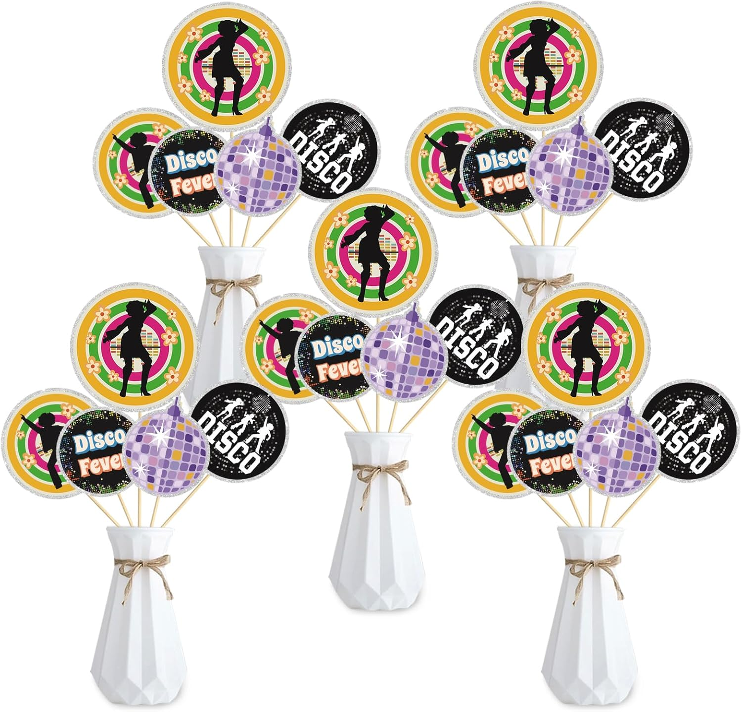 Back to 70S Centerpiece Sticks - 15Pcs 70S Disco Party Themed Birthday Table Toppers - 70S Nostalgic Party Supplies Disco Ball Music Theme Party Birthday Party Wedding Party Decorations