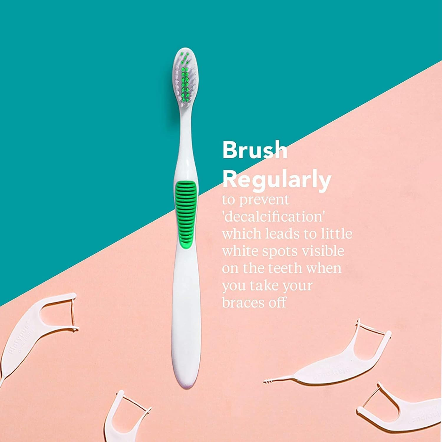 Platypus Orthodontic Toothbrush - Effectively Fights Bad Breath - Ideal for Braces - Soft, Angled Bristles for Better Access around Brackets and Archwires - Comfortable Silicone Grip - 1 Pc image number 1