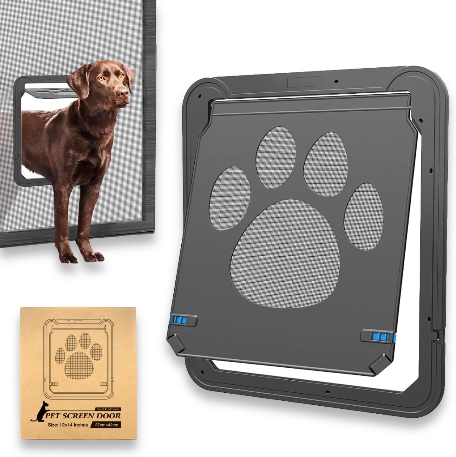 MOMOGEE Lockable Pet Screen Door - Magnetic Self-Closing Cat Door for Sliding Doors & Windows | Sturdy Doggy Door with Automatic Lock | Easy Install for Indoor/Outdoor Access (Large) image number 6