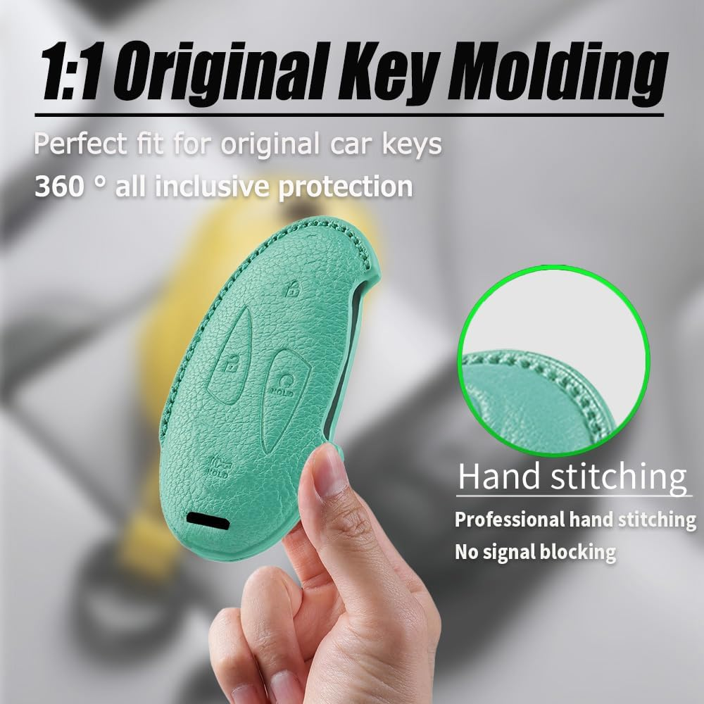 Ontto Goat Leather Car Key Fob Cover Fit for Hyundai Ioniq 5 Ioniq 6 Tucson NX4 Sante Fe Kona SX2 EV 2023 2024 2025 Smart Key Case Keyring Shell Key Holder Keychain Accessories 7 Buttons Orange image number 2