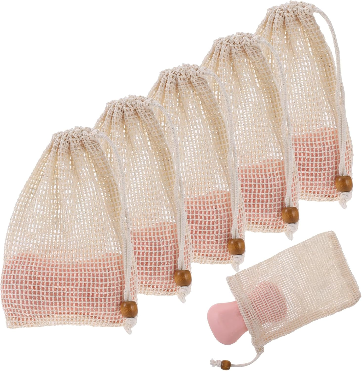 5 Pack Soap Exfoliating Bag Natural Sisal Soap Saver Bag Pouch Natural Soap Saver Bar Soap Bag with Drawstring for Exfoliating Foaming and Drying Soap Holder image number 1