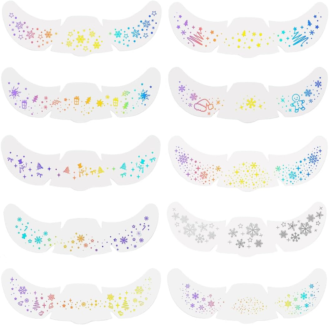 VYIBPDY Pack of 10 Holographic Multichrome Glitter Freckles Face Tattoos, Glitter Temporary Tattoo Set, Waterproof, Christmas Festival Glitter Face Patches, for Adults and Children image number 1