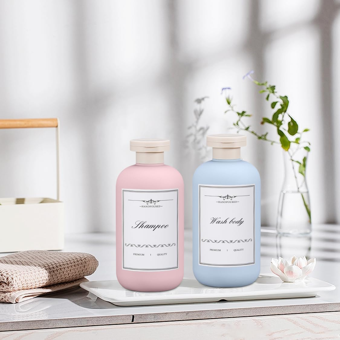 UMETASS Travel Shampoo Bottle, Empty Plastic Squeeze Bottles 10Oz with Flip Cap, Lotion Container for Tavel Size Shampoo and Conditioner image number 6