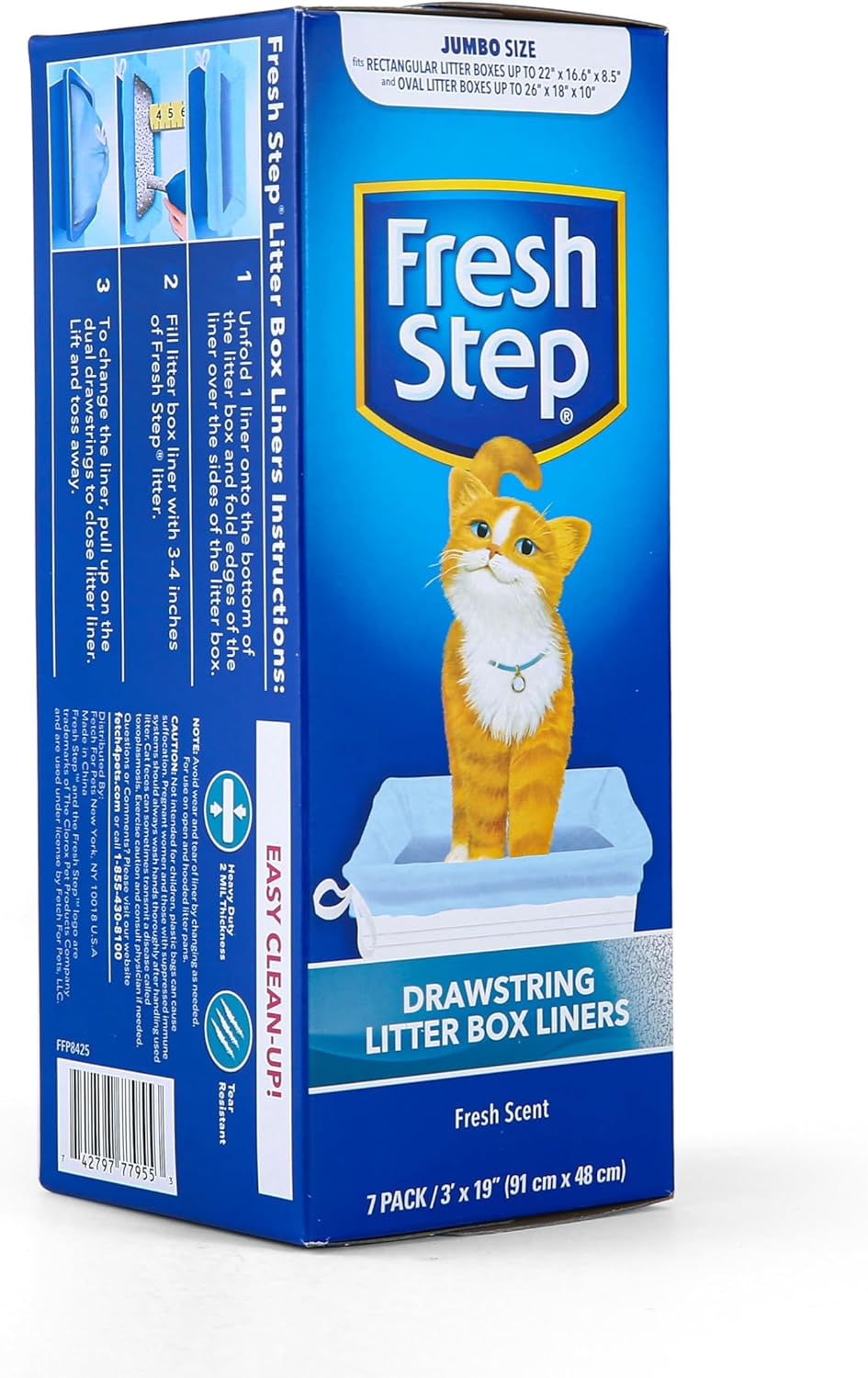 Fresh Step Drawstring Cat Litter Box Liners, Scented, Jumbo Size, 36" X 19" - 7 Count | Kitty Litter Bags, Cat Litter Liners for All Cats to Keep Your Home Clean image number 4
