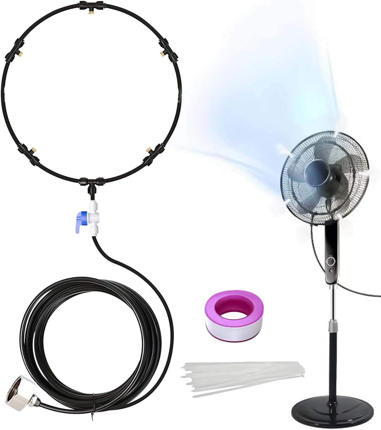 Fan Misting Kit,Outdoor Water Misting Hose for Fan - Hot Weather Water Sprayer 8-Meter Hose Multi-Nozzle Tool for Gazebo Event Tents Backyard Dog Kennel Patio Deck