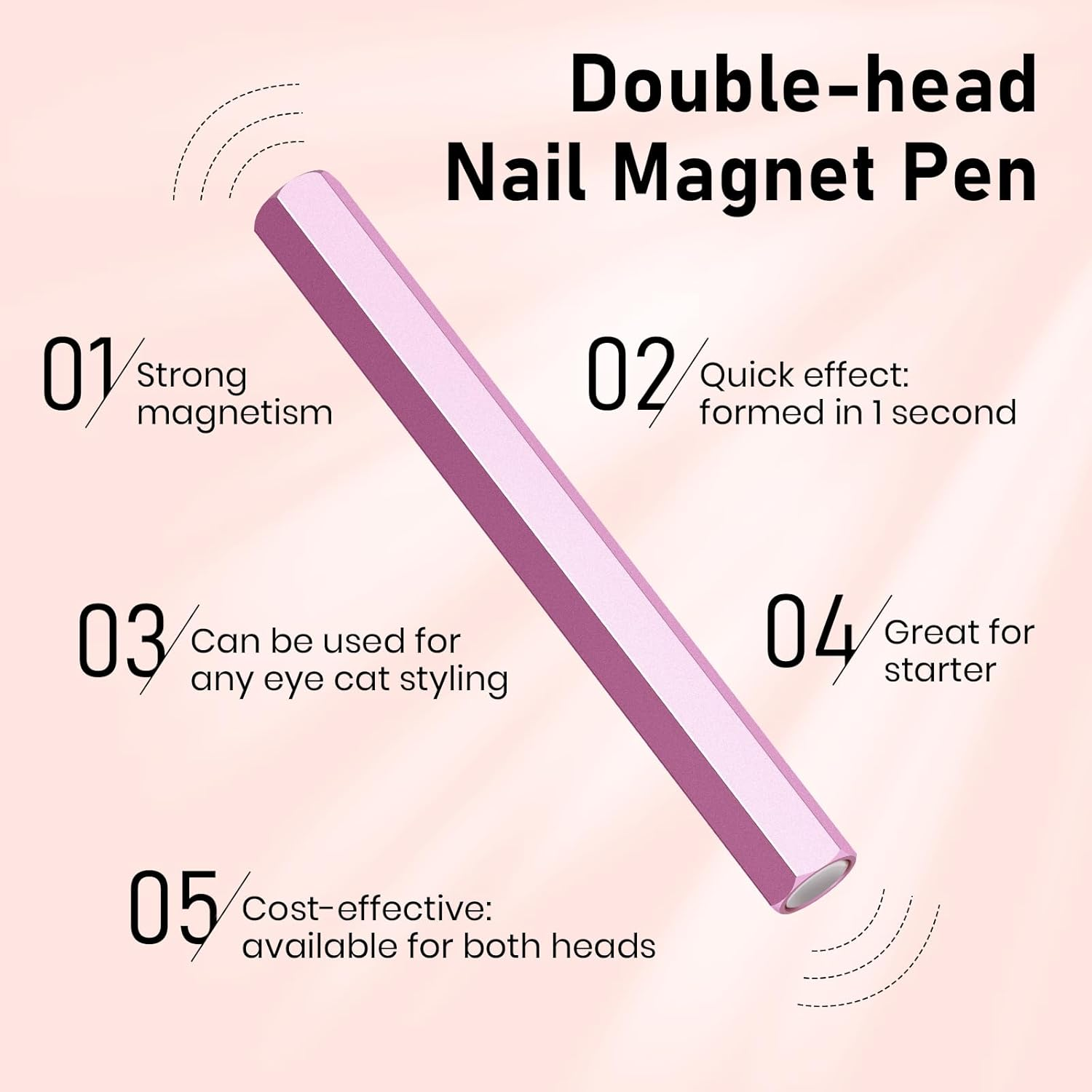 MIZHSE Cat Eye Magnet Nail Tool: Double-Head Nail Magnet Pens Hexagonal Design Magnet Stick, Nail Art Cat Eye Magnet Stick Nail Design Tools for Studio Nail Salon Home DIY image number 2
