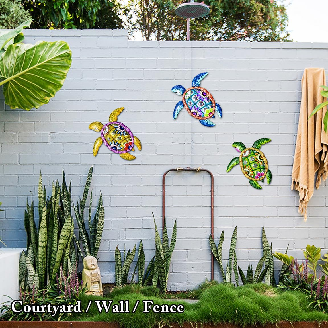Metal Sea Turtle Wall Art Decor，Beach/Ocean/Nautical Theme Outdoor Wall Decor，Decorations for Garden Backyard Pool Patio Balcony Kitchen or Bathroom (3 Pack)