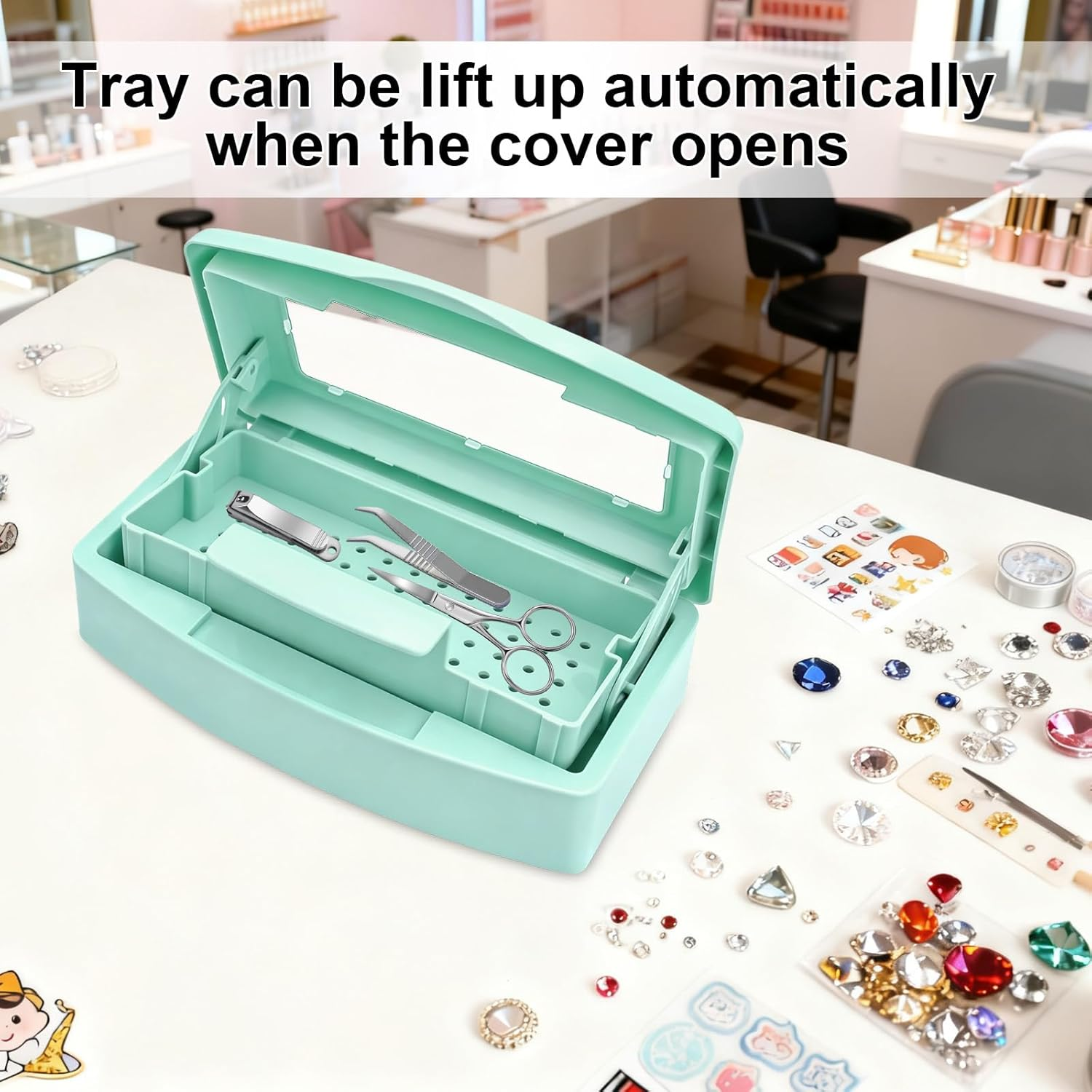 ZHIYUQL Disinfectant Tray, Nail Tool Steriliser Box with Removable Strainer and Lid, Sterilisation Box, Instrument Tray, for Beauty Salon, Manicure, Hair Tools, Cleaning Items (Blue) - Black image number 6