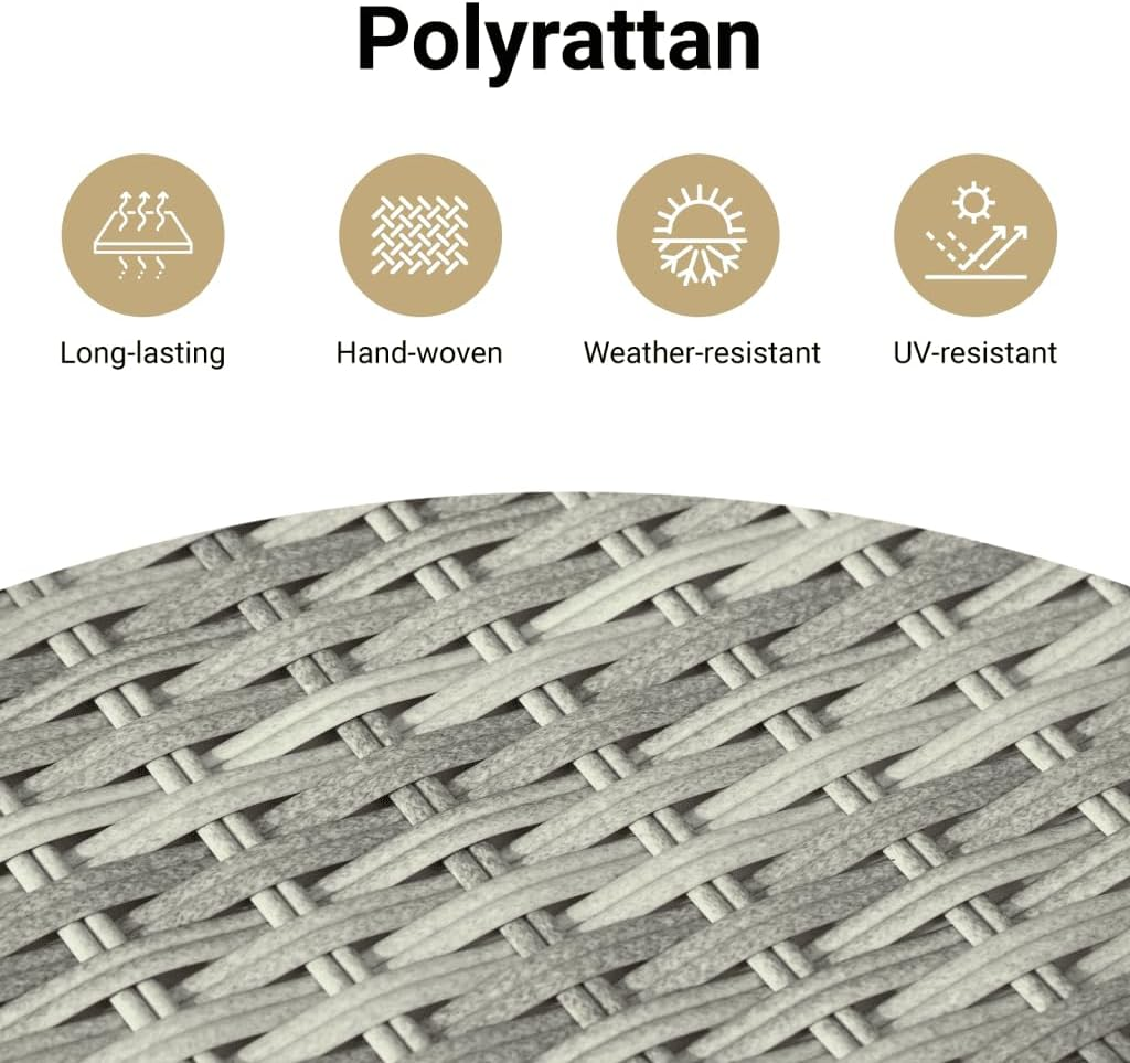 Vidaxl Light Grey Poly Rattan Garden Chairs with Cushions - Set of 4, Weather- Outdoor/Indoor Dining Seating, Foldable Backrest and Washable Covers for Patio, Deck, Lounge Area - Black And Cream image number 7