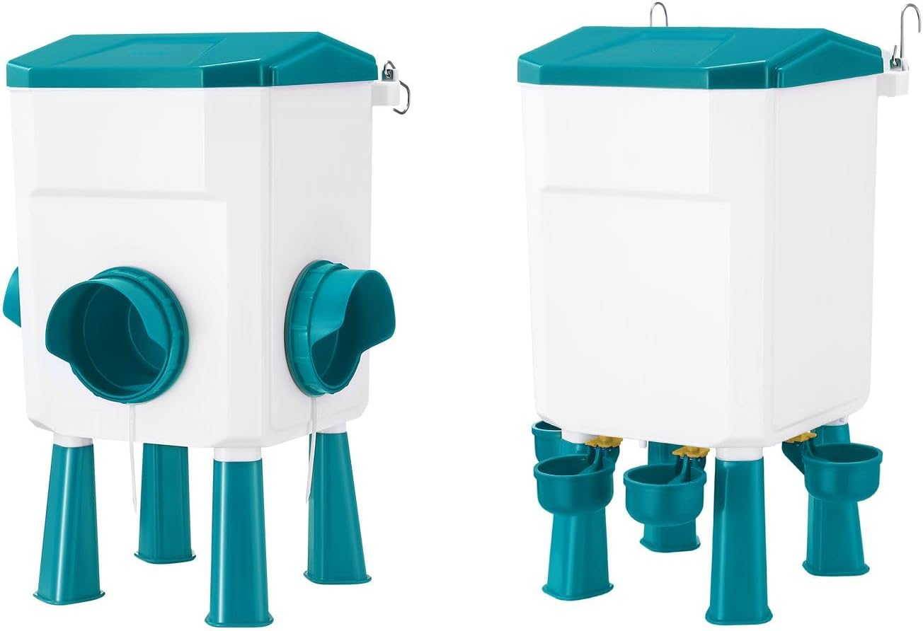 Pet Scene Chicken Feeder Waterer Set, Automatic Bird Feeder Food Water Dispenser, 12KG + 11L Capacity Auto Chook Poultry Gravity Fed Feeding Drinking in Coop Fence Rat Proof