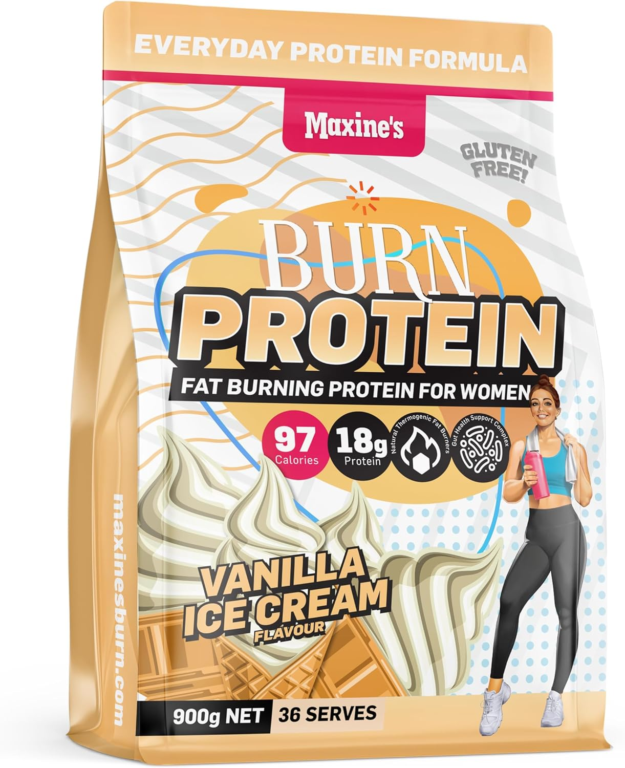 Maxine'S Burn Vanilla Ice Cream Gluten Free Protein Powder 900 G image number 3