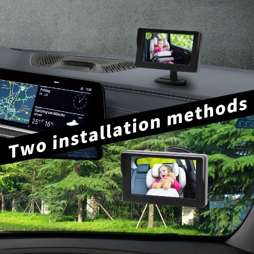 B-Qtech Baby Car Camera 1080P, 4.3'' HD Baby Car Mirror Monitor, 360&deg; Adjustable HD Night Vision with 150&deg; Wide View, Essentials for Newborn, Observe Every Movement of Baby image number 2