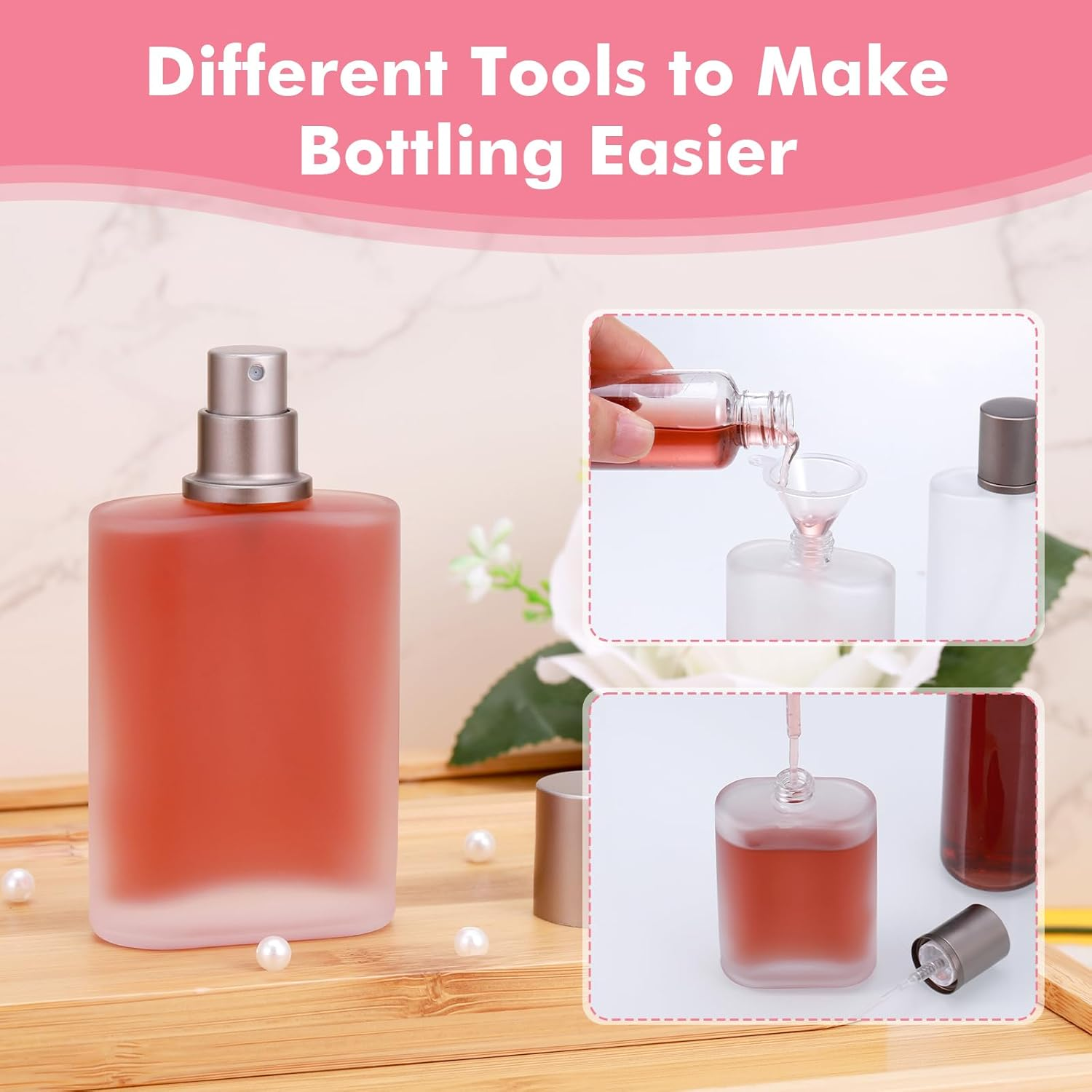 Hejo Pack of 3 Empty Perfume Bottles, Perfume Atomiser, 50 Ml Empty Perfume Bottles with Funnels, Pipettes, Transparent Perfume Atomiser, Refillable for Travel, Families, Outdoor image number 5