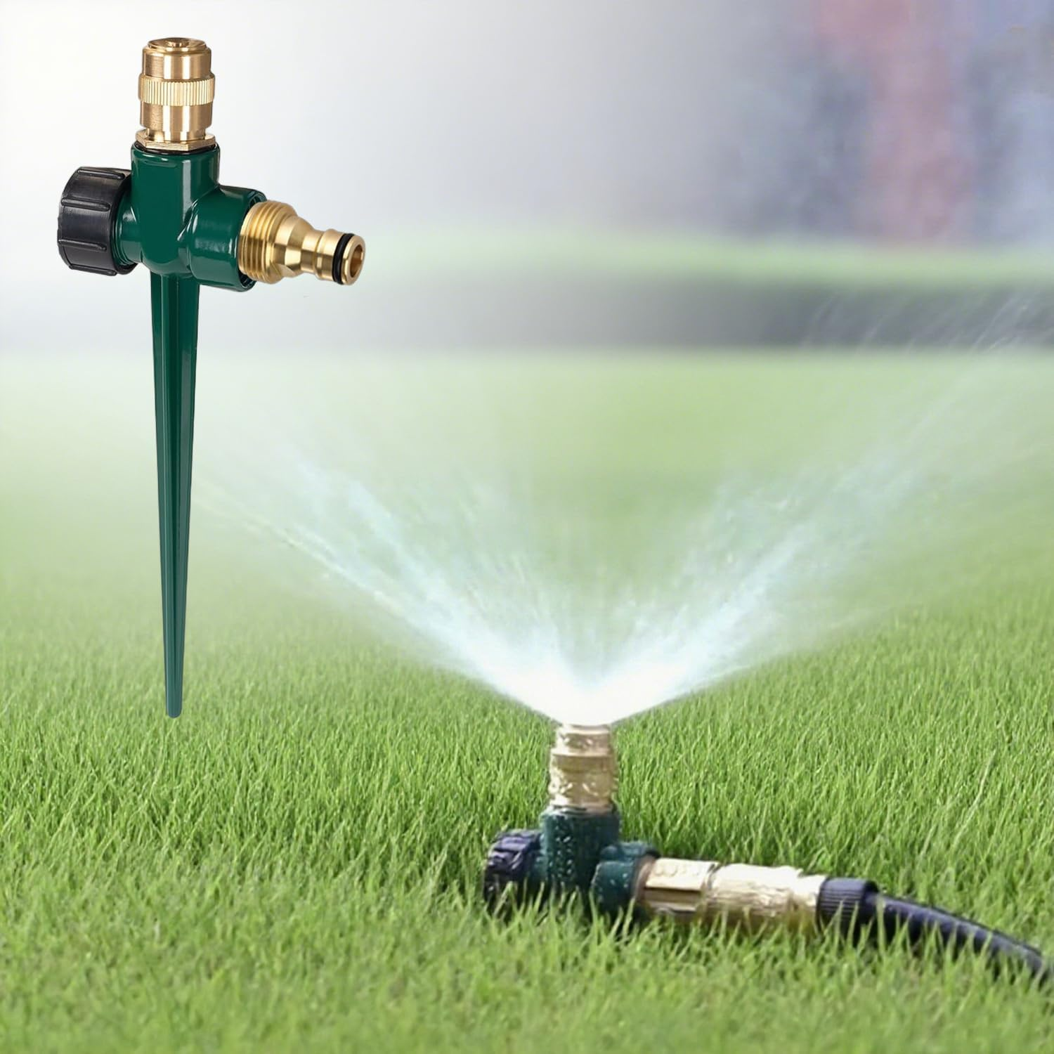 Winbay Metal Lawn Sprinkler, Automatic Brass Sprinkler with Spike Base, 360 Degree Adjustable Sprinklers Nozzle, Large Area Coverage for Lawn Grass Patio Garden Irrigation image number 4