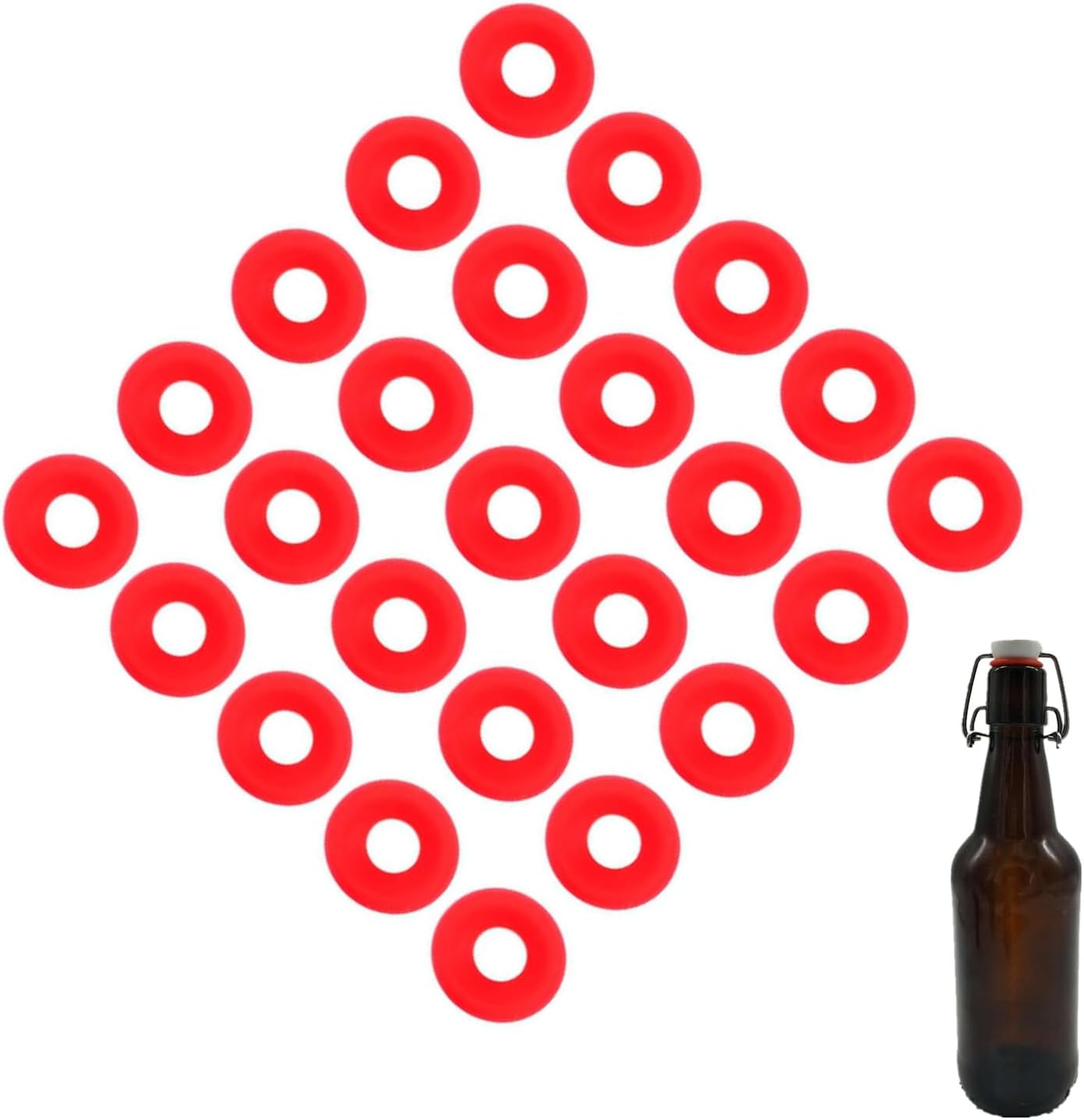 Taicols 25Pcs Beer Bottle Gasket, Silicone Rubber Gaskets Washer for Swing Flip Bottles Top Washers Leak Proof Seal Red EZ Cap Home Brew Liquor Soda O High Pressure Leakproof Replacements Sealing image number 4