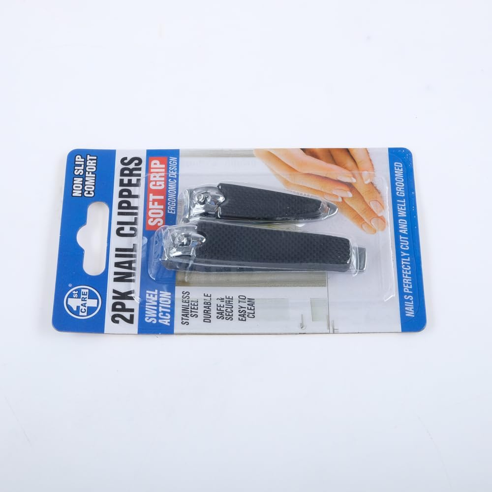 1St Care Easy Grip Nail Clippers, Black (Pack of 2) image number 1