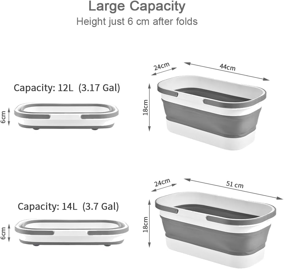 Collapsible Plastic Mop Bucket with Wheels 14L, Portable and Space Saving, Multi-Function House Cleaning, Camping, and Mop Tub, Rectangular Large Capacity (Gery) image number 1