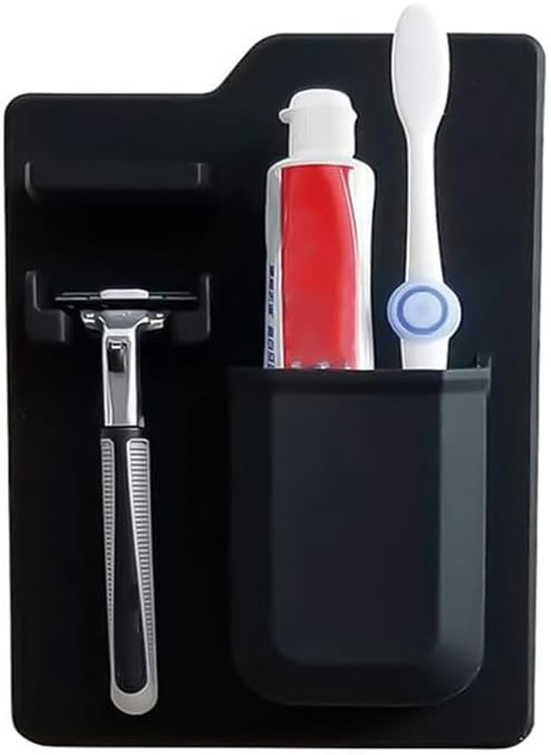 Shower Toothbrush Holder for Bathroom,1Pc Silicone Toothbrush and Razor Holder,Silicone Toothbrush Holder Shower Razor Holder for Bathroom Hanging (Black) - Grey image number 5