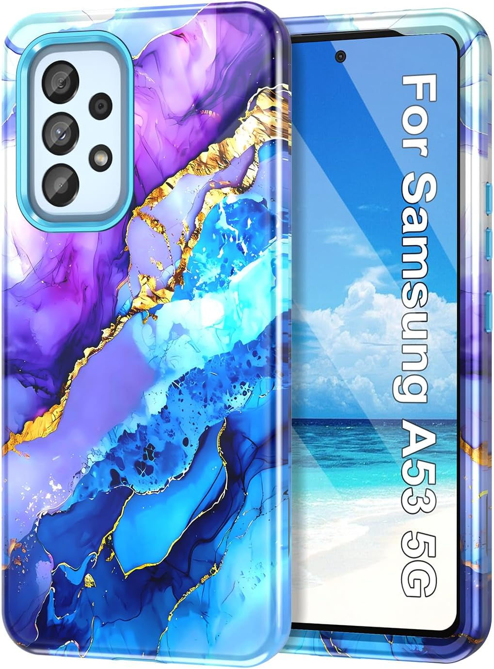 Btscase for Samsung Galaxy A53 5G Case, Marble Pattern 3 in 1 Heavy Duty Shockproof Full Body Rugged Hard Pc+Soft Silicone Drop Protective Women Girl Cover for Samsung Galaxy A53 5G,Rose Gold