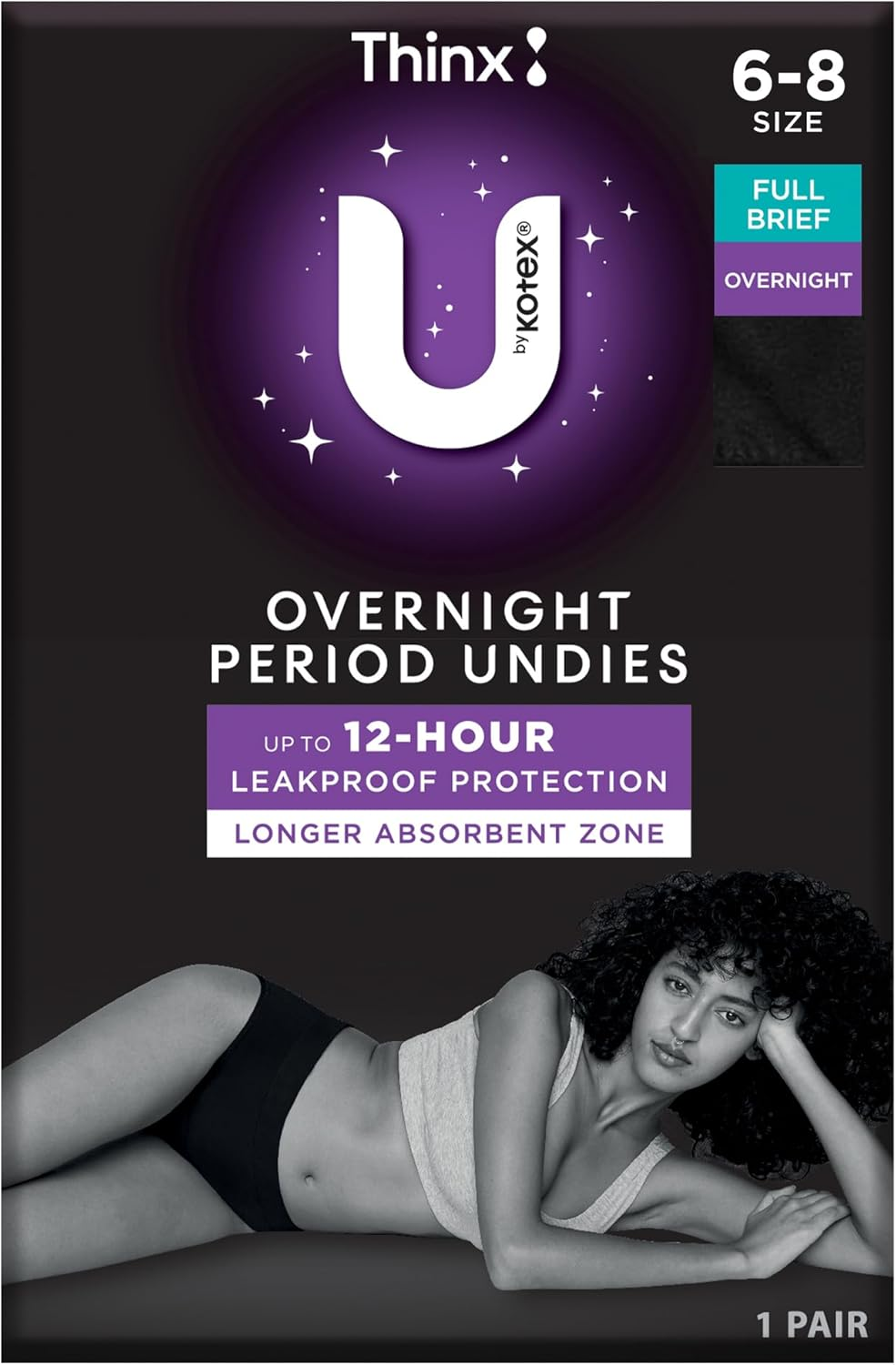U by Kotex Thinx Period Undies Overnight Size 6-8 image number 1