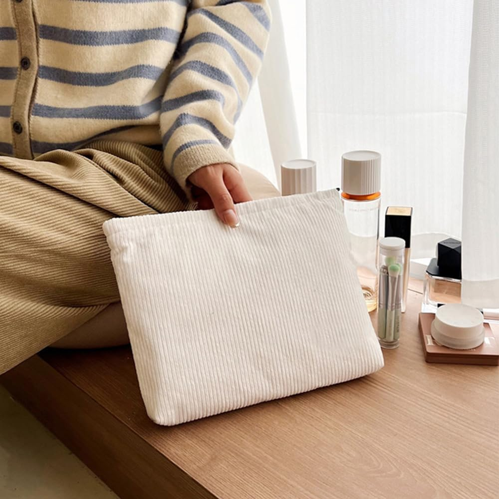 Small Makeup Bag for Women, Mini Makeup Pouch for Purse Large Corduroy Travel Cosmetic Bag Cute Toiletry Bag Travel Accessories Preppy Makeup Brushes Aesthetic Accessories Storage Bag - Large+Mini Pink image number 5